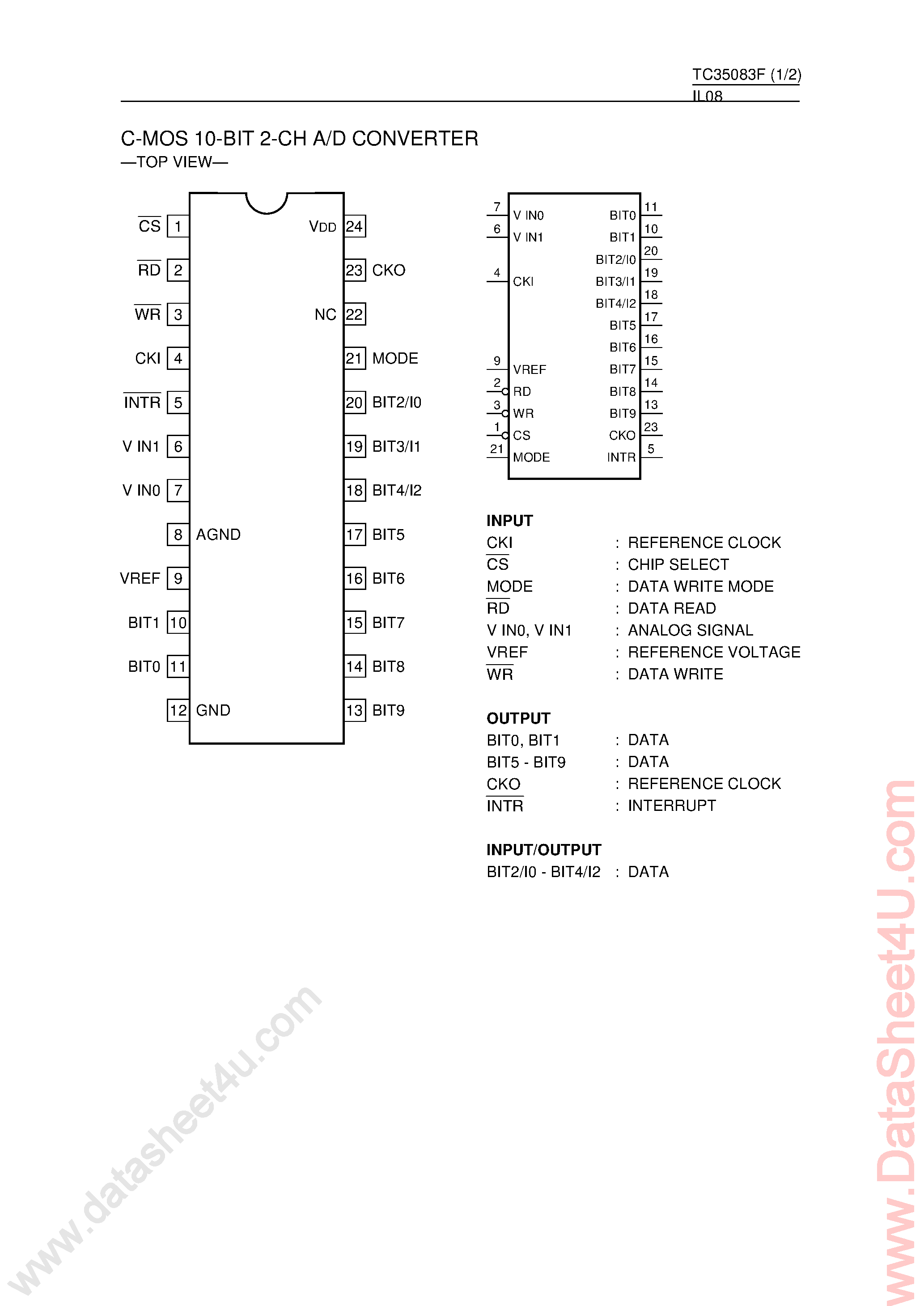 Datasheet TC35083F page 1 Datasheet TC35083F - CMOS 10-Bit 2-Ch A/D Converter page 1