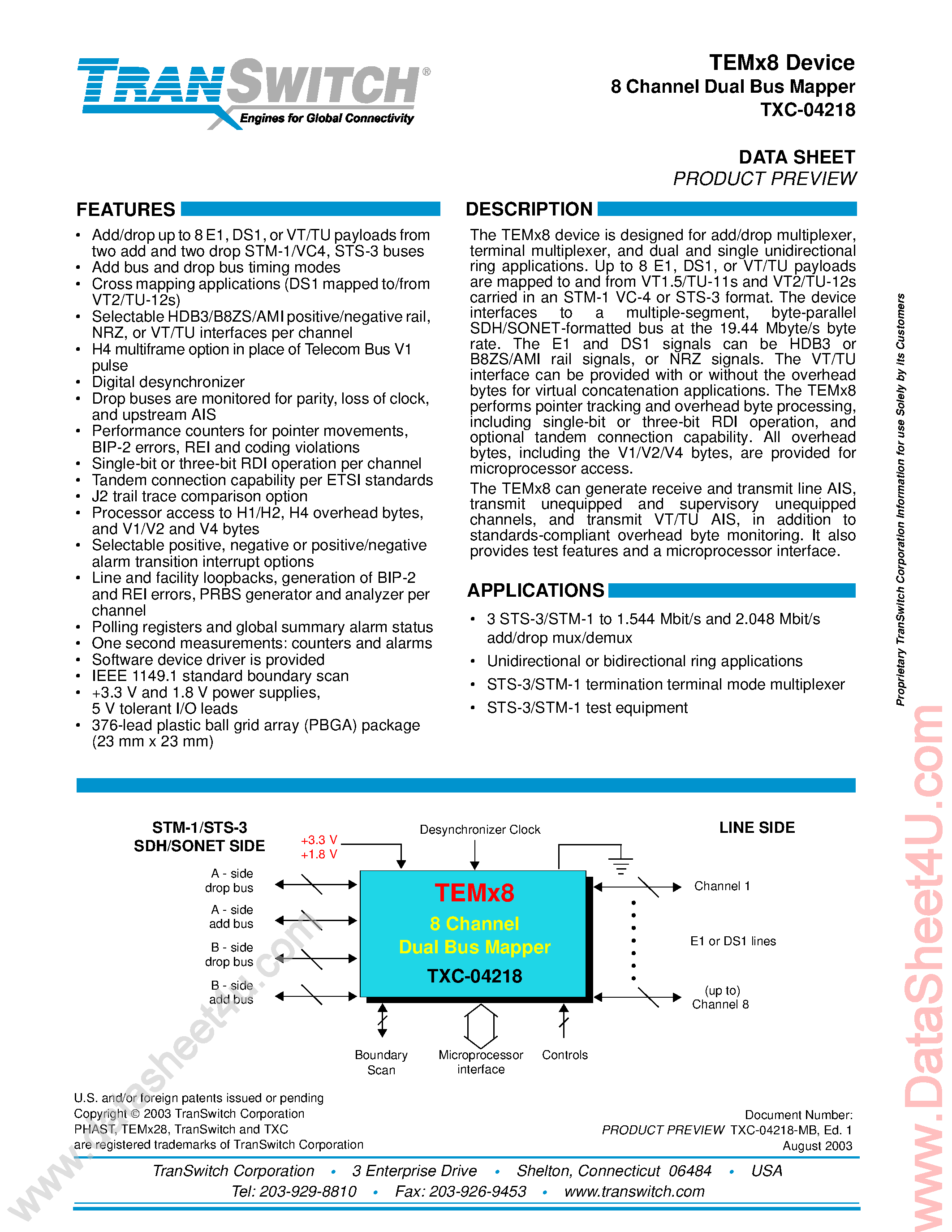 Даташит TXC-04218 - 8-Channel Dual Bus Mapper страница 1