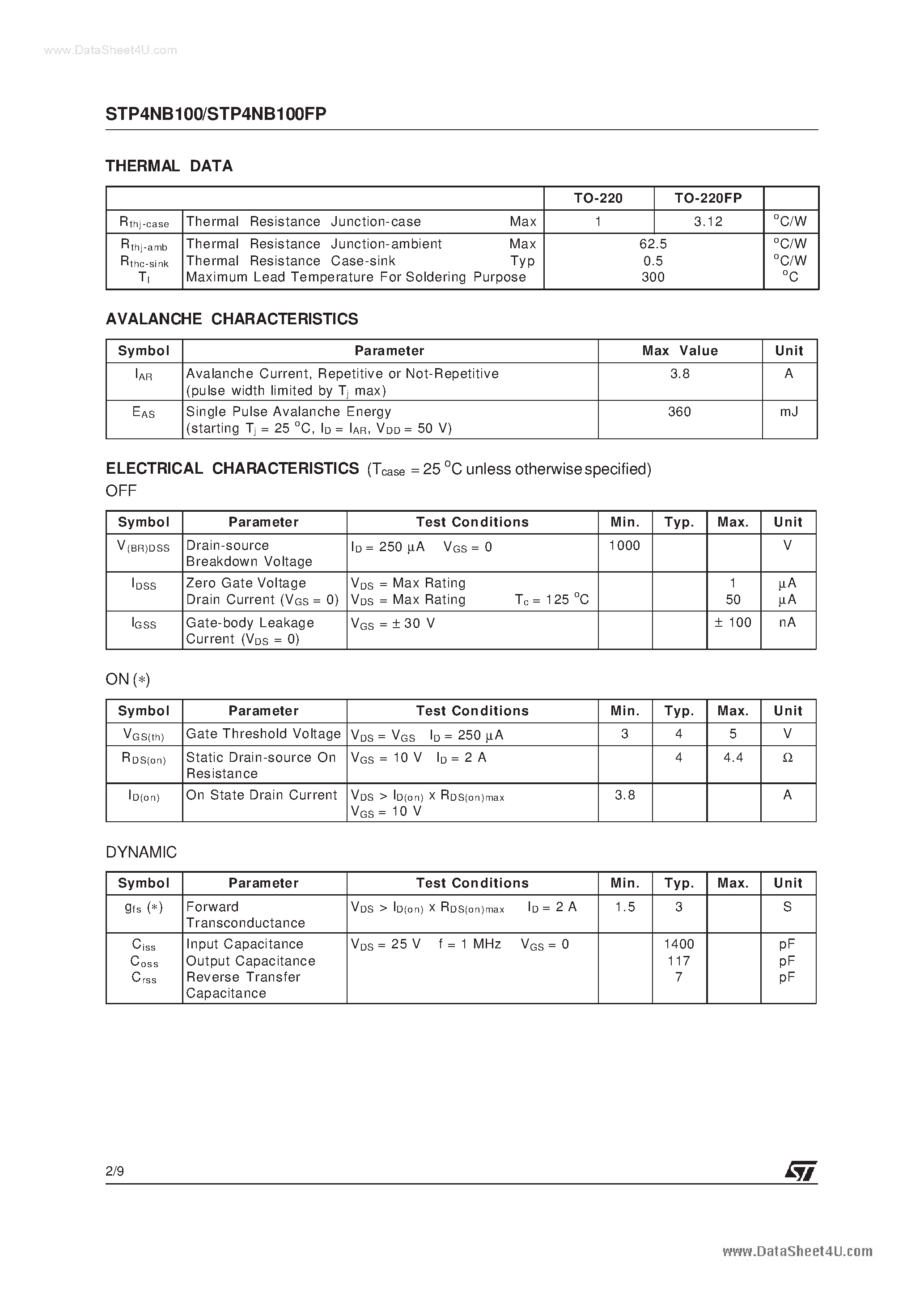 Datasheet P4NB10 - Search -----> STP4NB10 page 2
