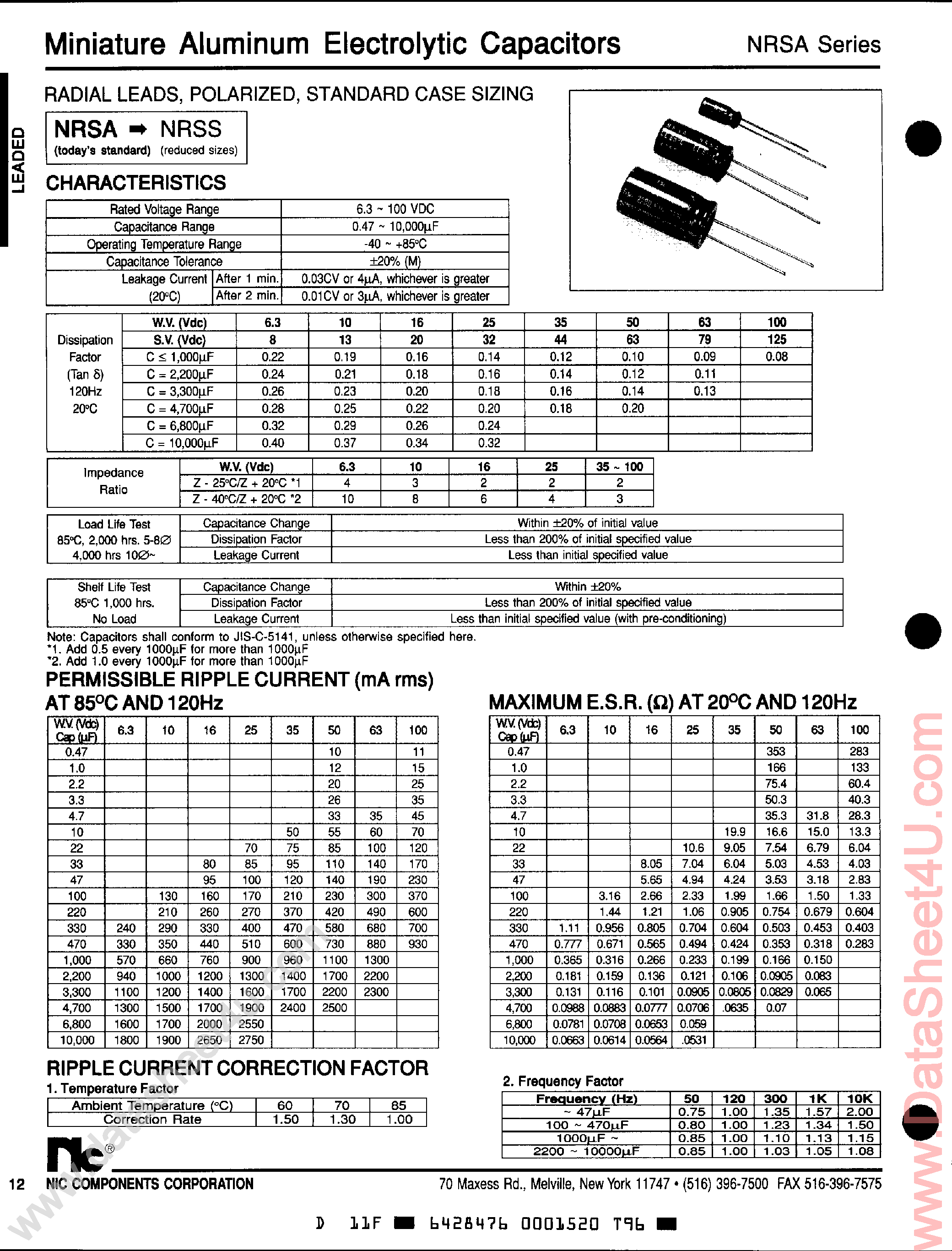 Datasheet NRSA100 - (NRSA Series) Miniature Aluminum Electrolytic Capacitors page 1