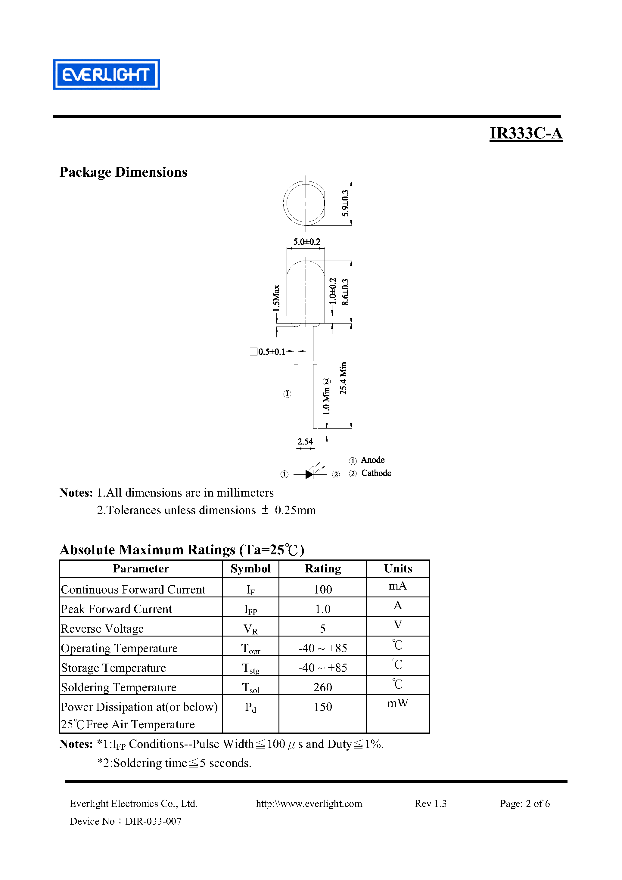 Datasheet IR333C-A - 5mm Infrared LED page 2