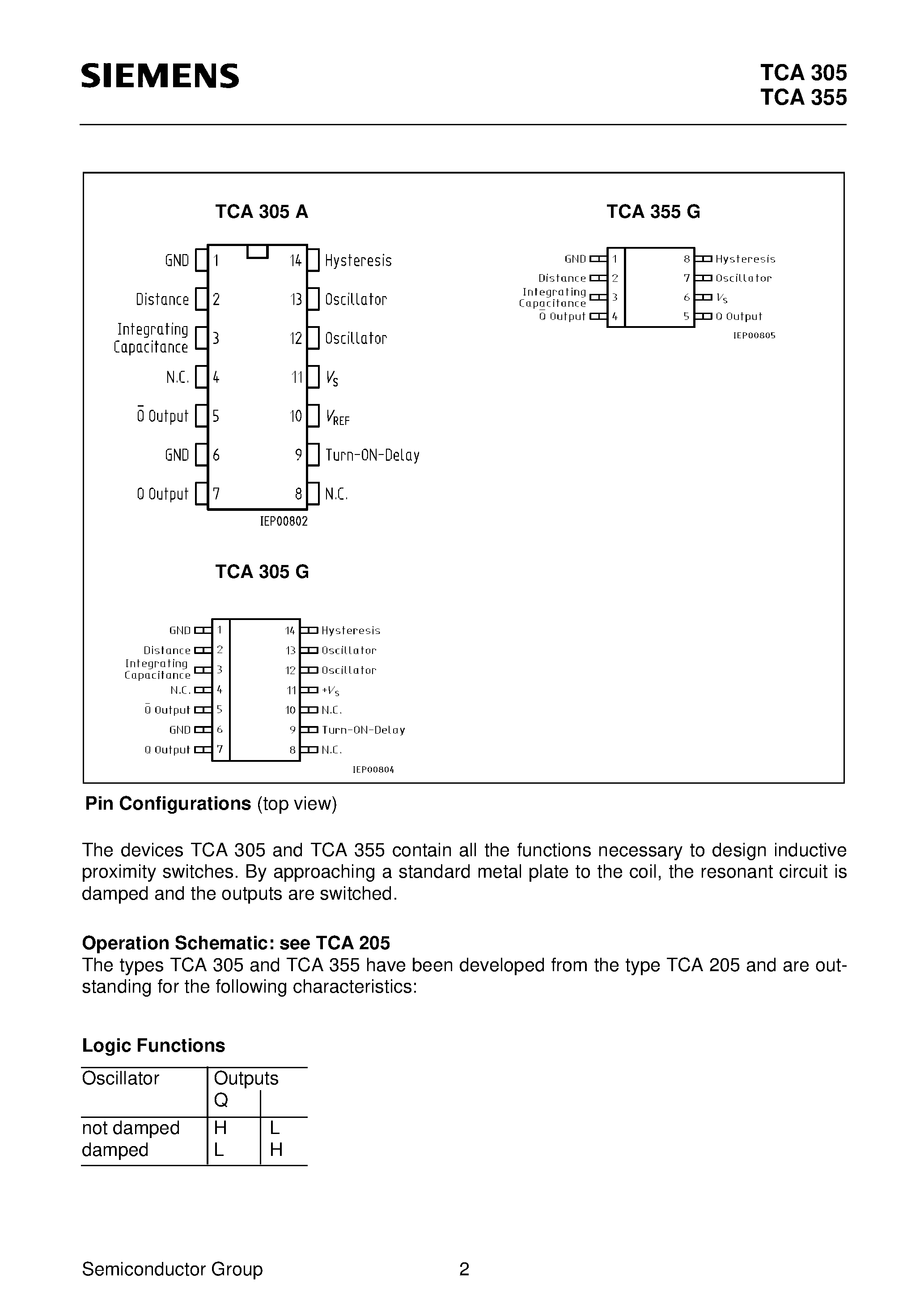 Datasheet TCA305 page 2 Datasheet TCA305 - (TCA305 / TCA355) Proximity Switch page 2