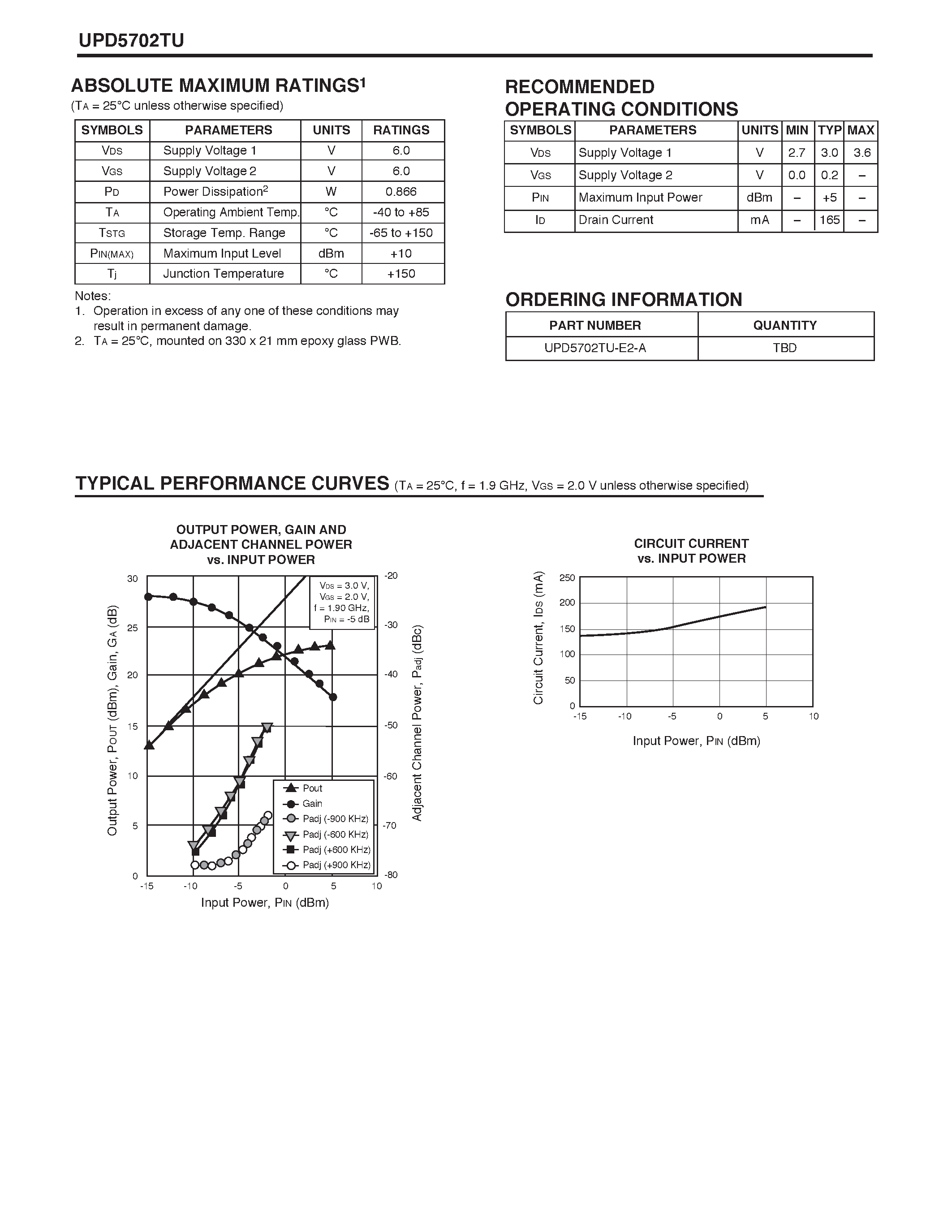 Datasheet UPD5702 page 2 Datasheet UPD5702 - NECs 2.4 GHz Si LD MOS POWER AMPLIFIER page 2