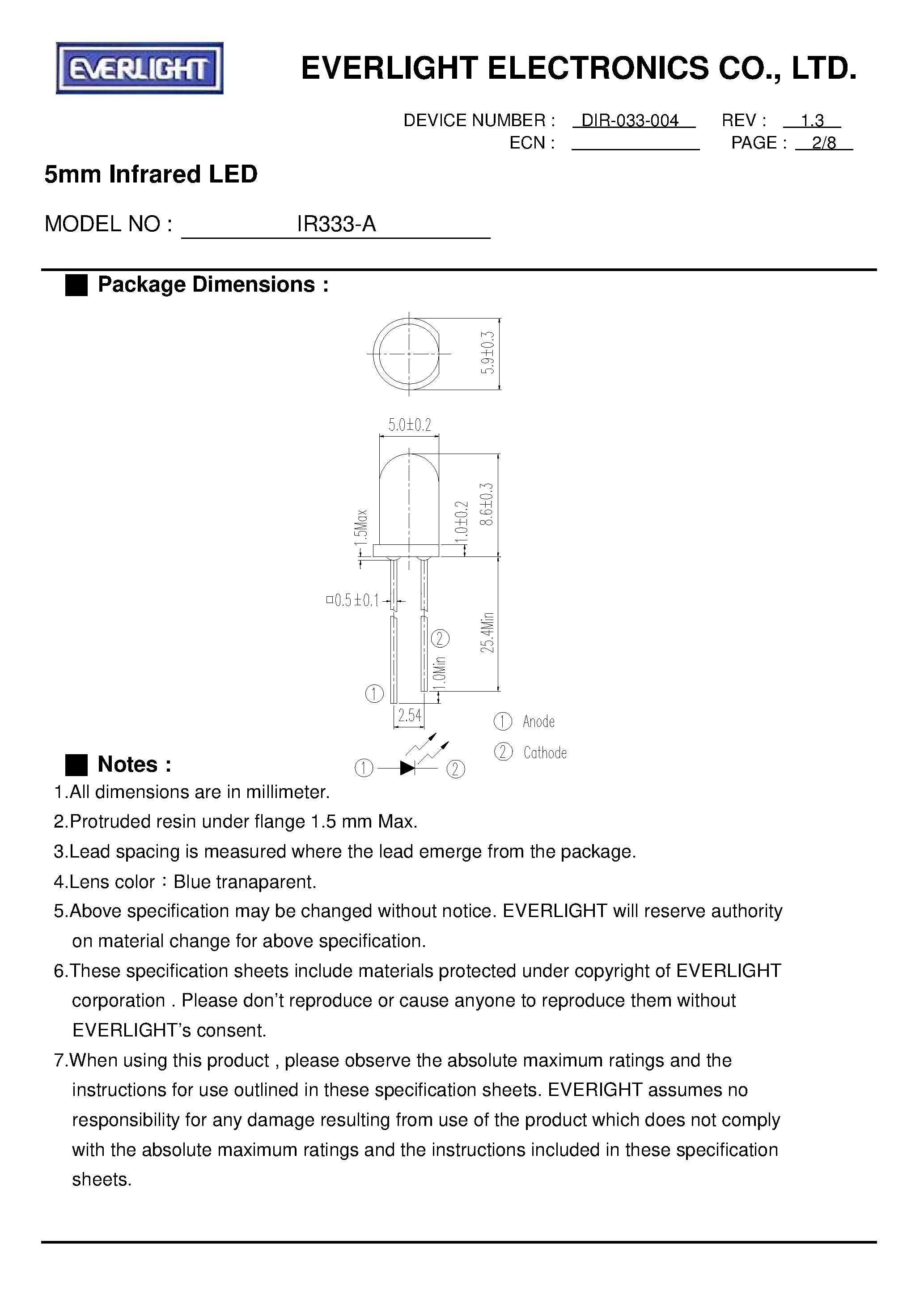 Datasheet IR333-A - 5mm Infrared LED page 2