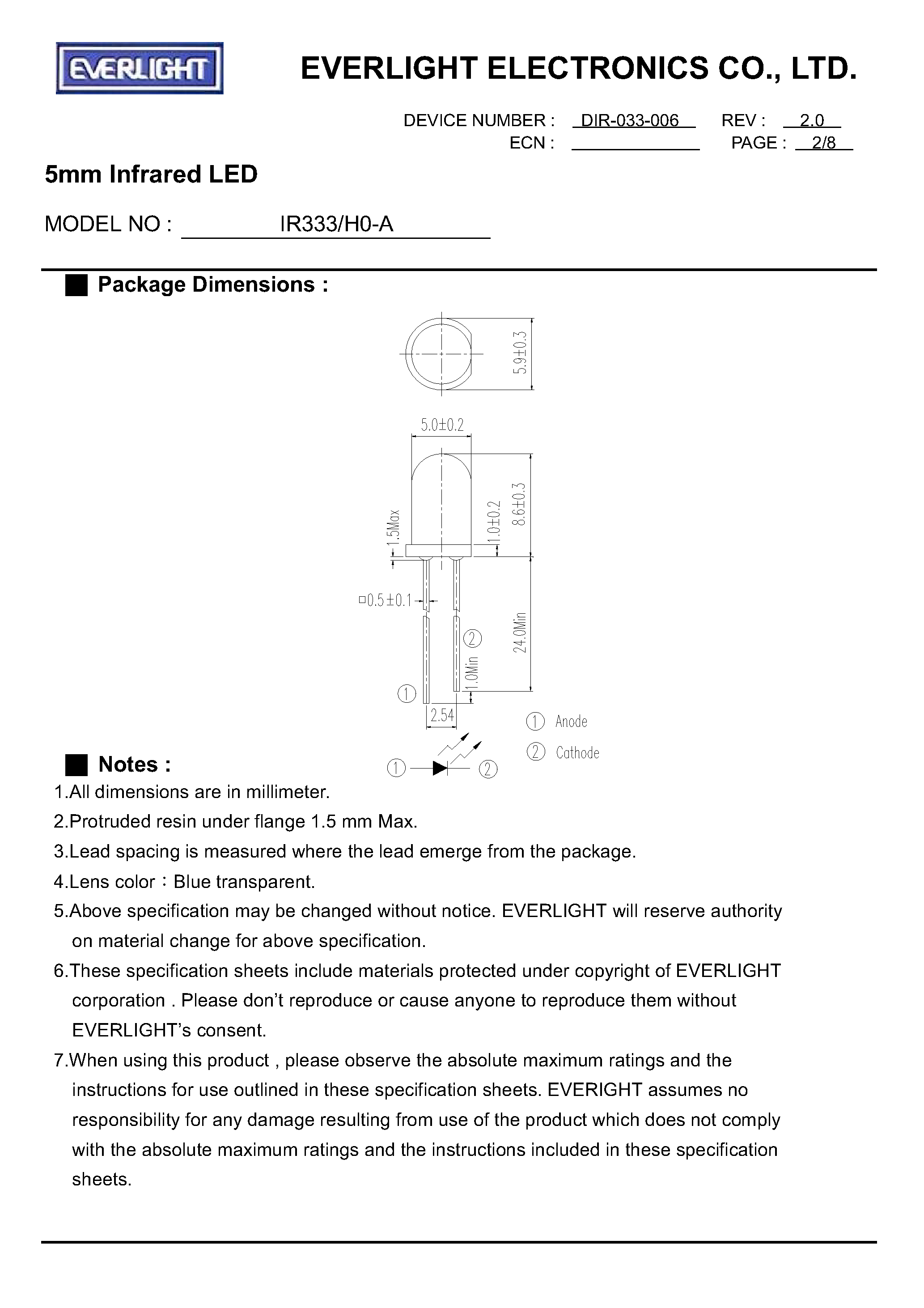 Datasheet IR333/H0-A - 5mm Infrared LED page 2