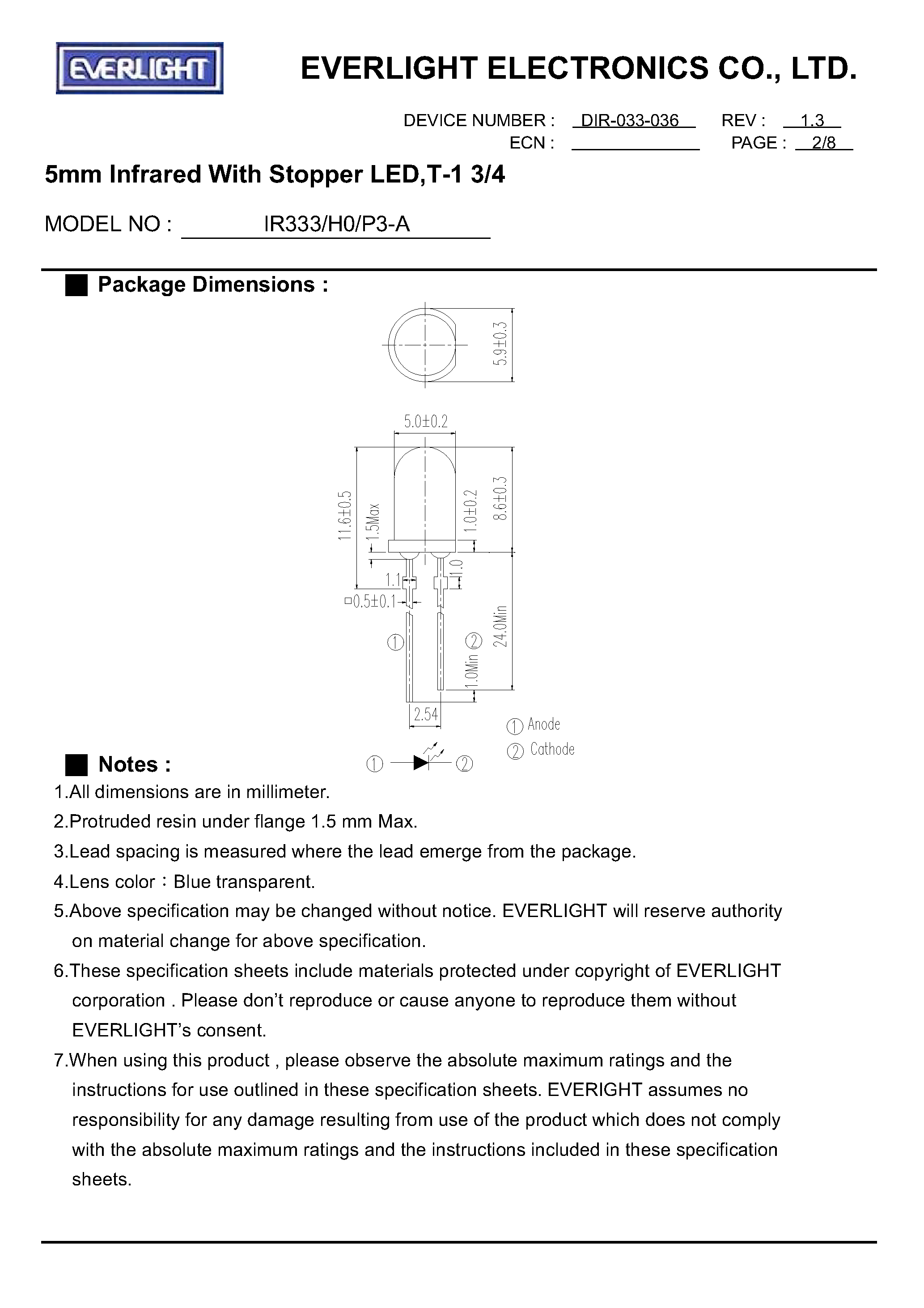 Datasheet IR333/H0-P3-A - 5mm Infrared LED page 2