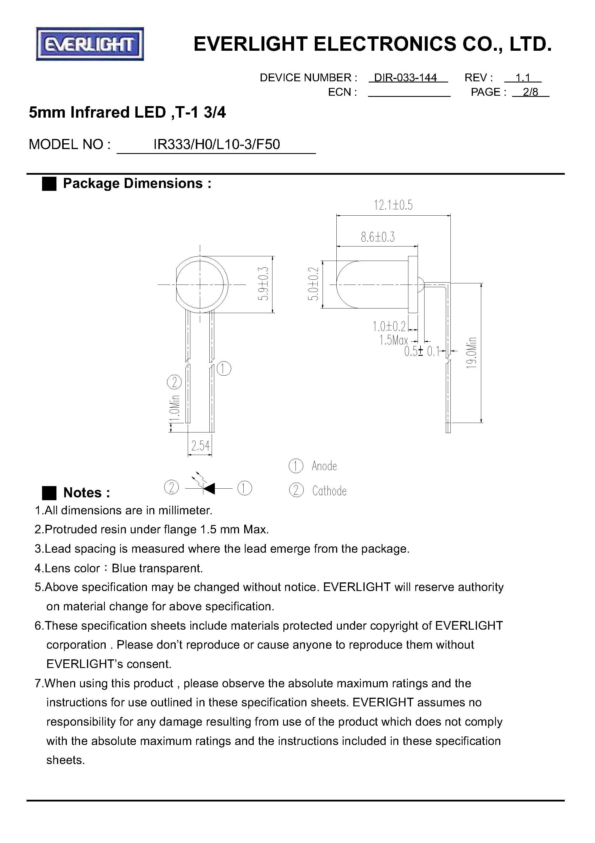 Даташит IR333/H0/L10-3/F50 - 5mm Infrared LED страница 2