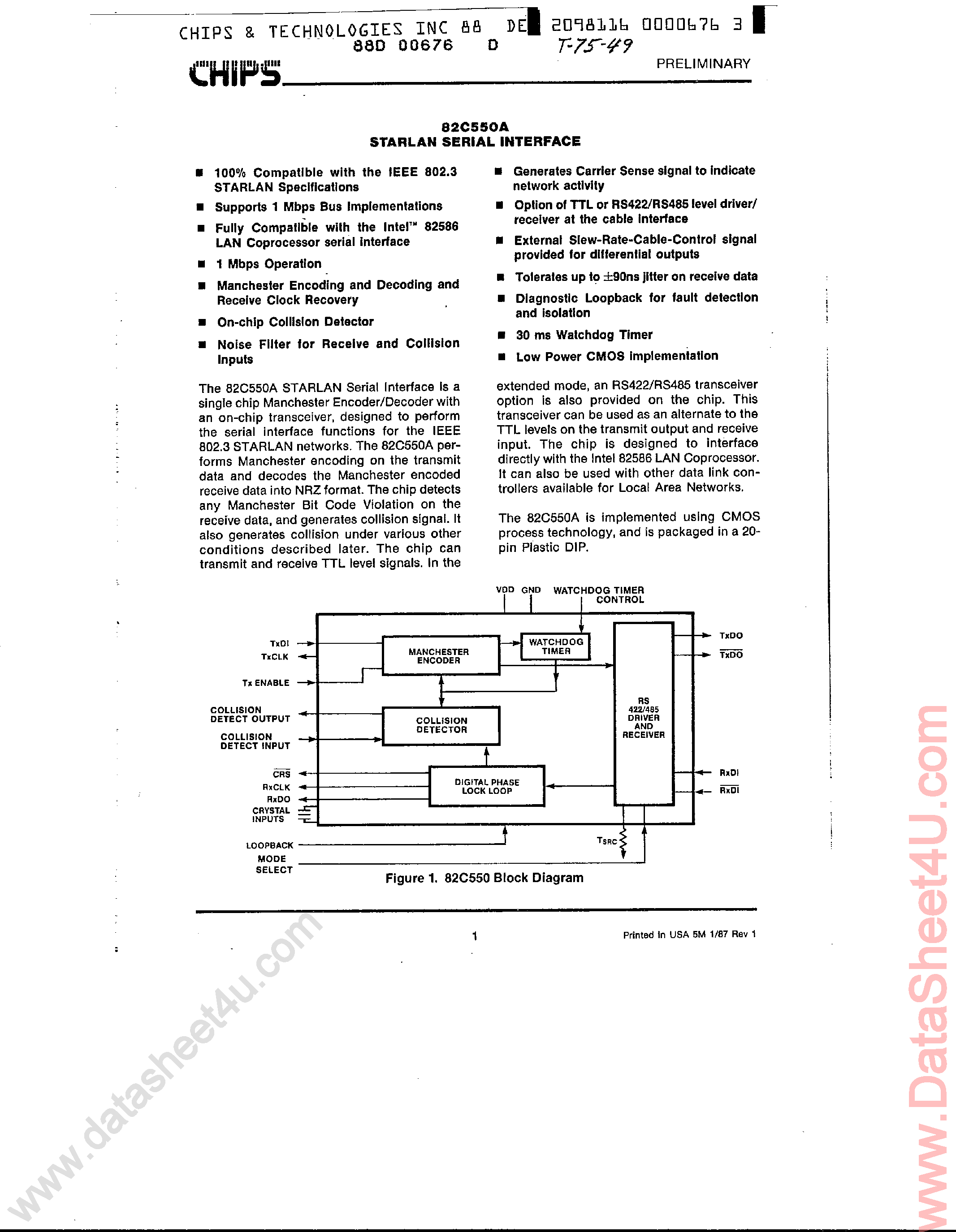 Даташит P82C550A - Starlan Serial Interface страница 1