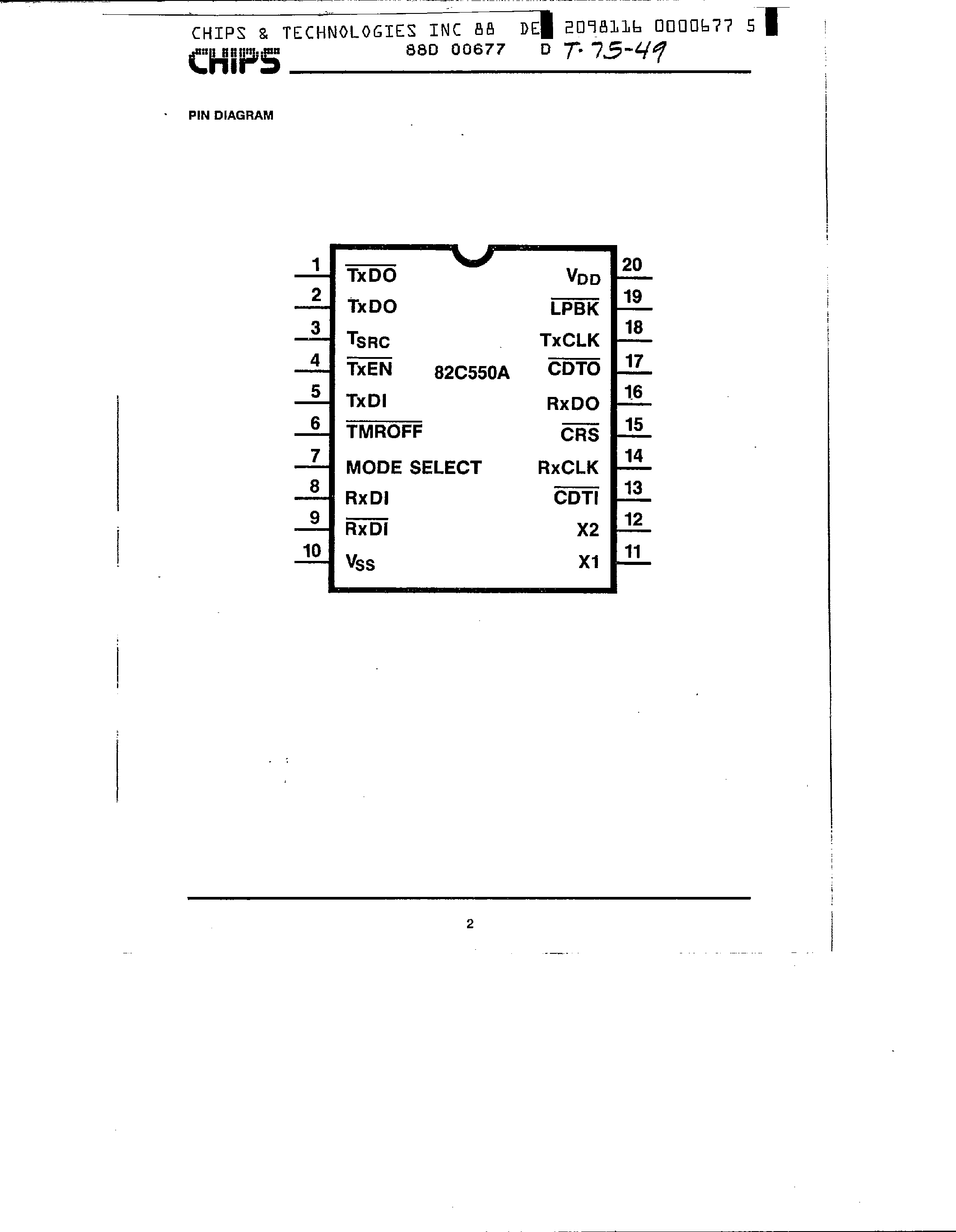 Даташит P82C550A - Starlan Serial Interface страница 2