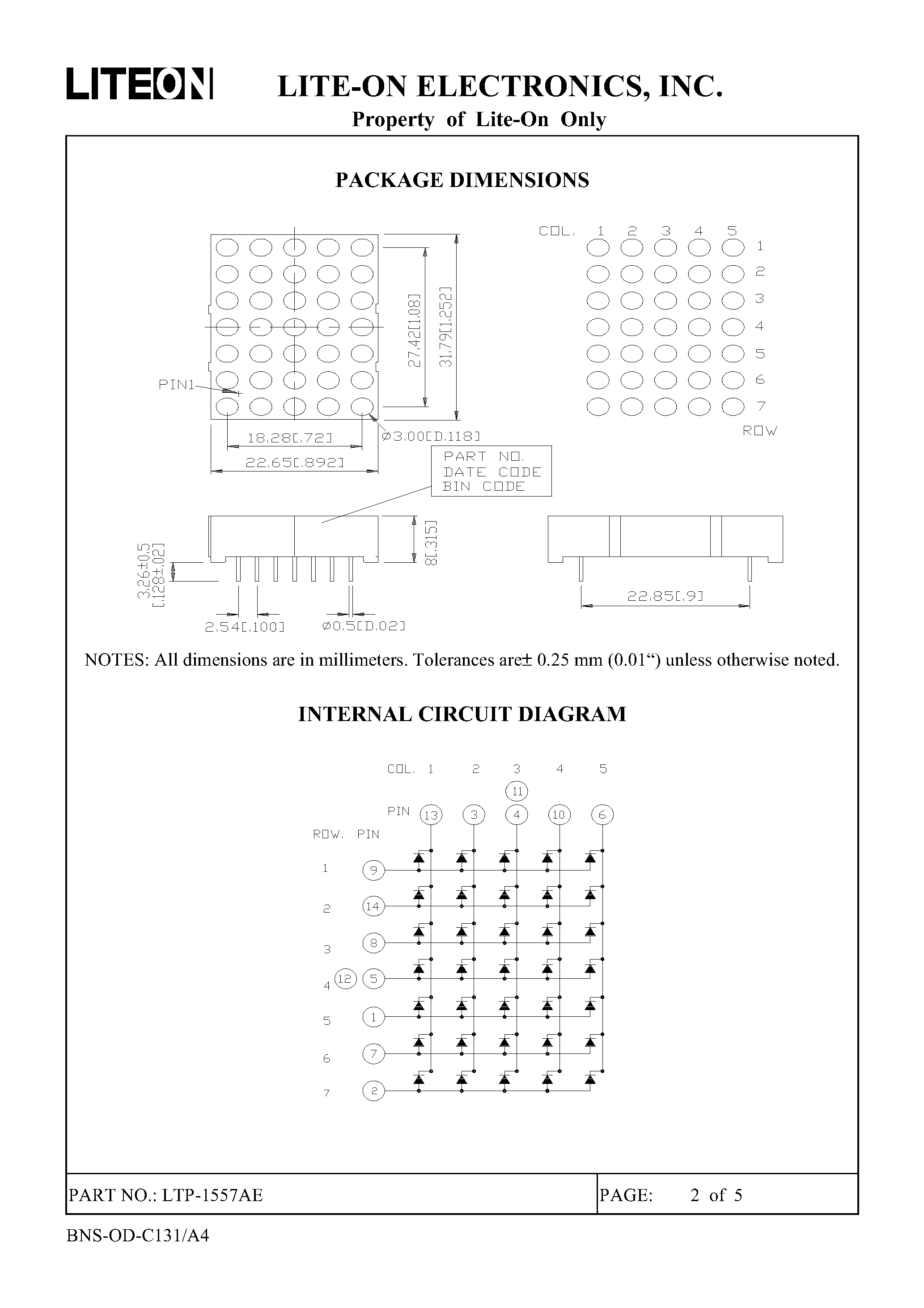 Даташит LTP-1557AE - 5 X 7 DOT MATRIX LED DISPLAY страница 2