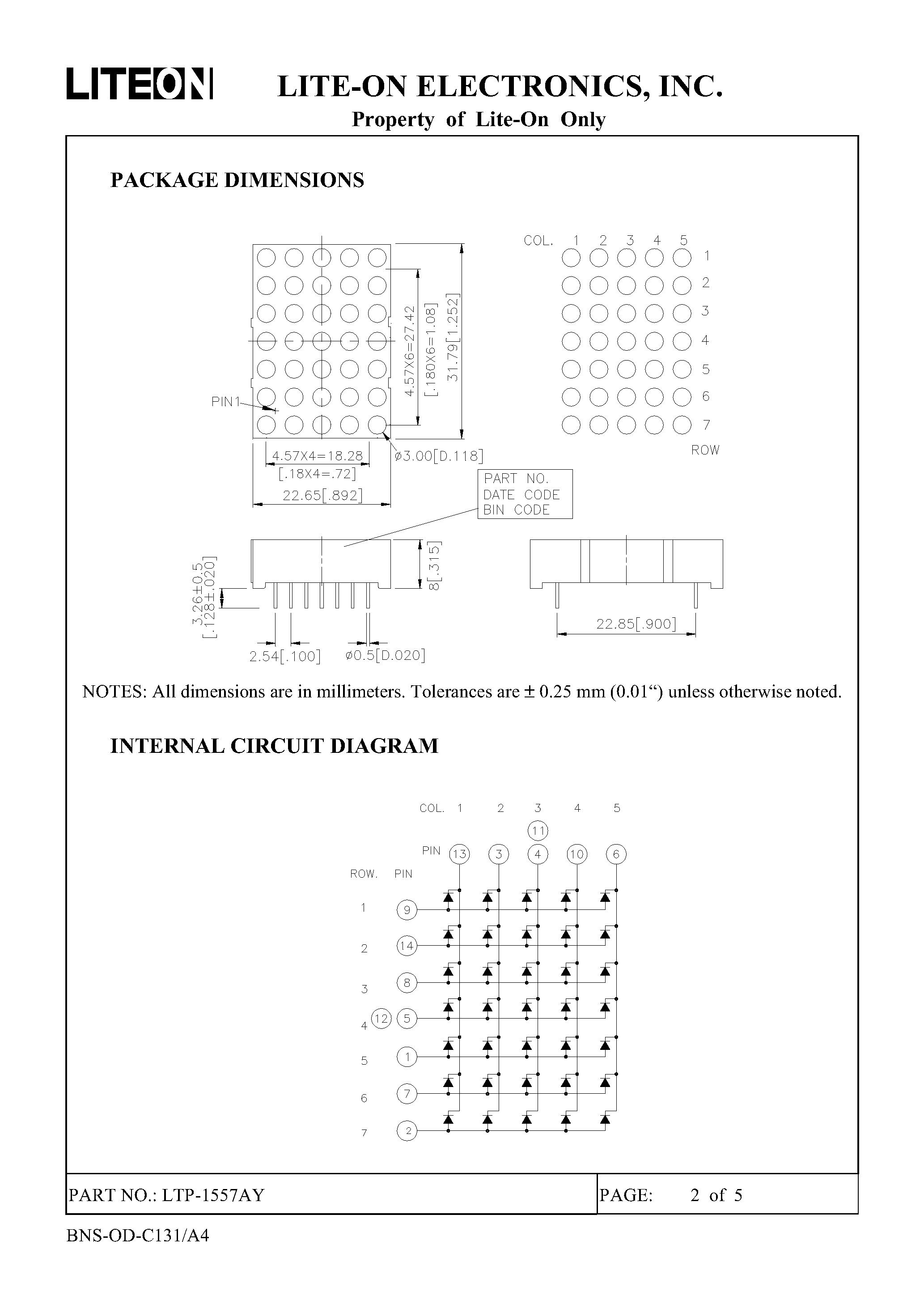 Даташит на микросхему LTP-1557AY страница 2 Даташит LTP-1557AY - 5 X 7 DOT MATRIX LED DISPLAY страница 2