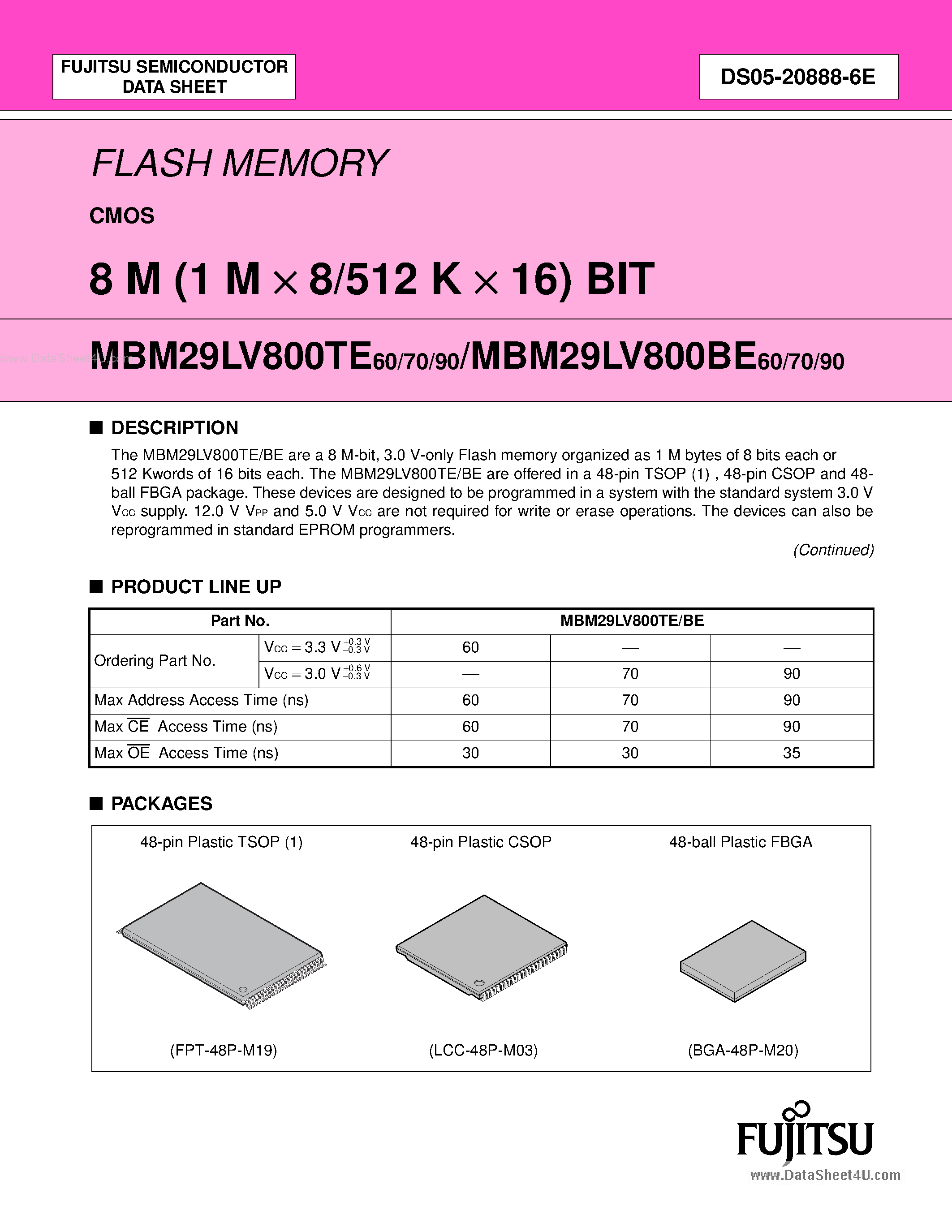 Datasheet 29LV800BE - Search -----> MBM29LV800BE / AM29LV800BE page 2