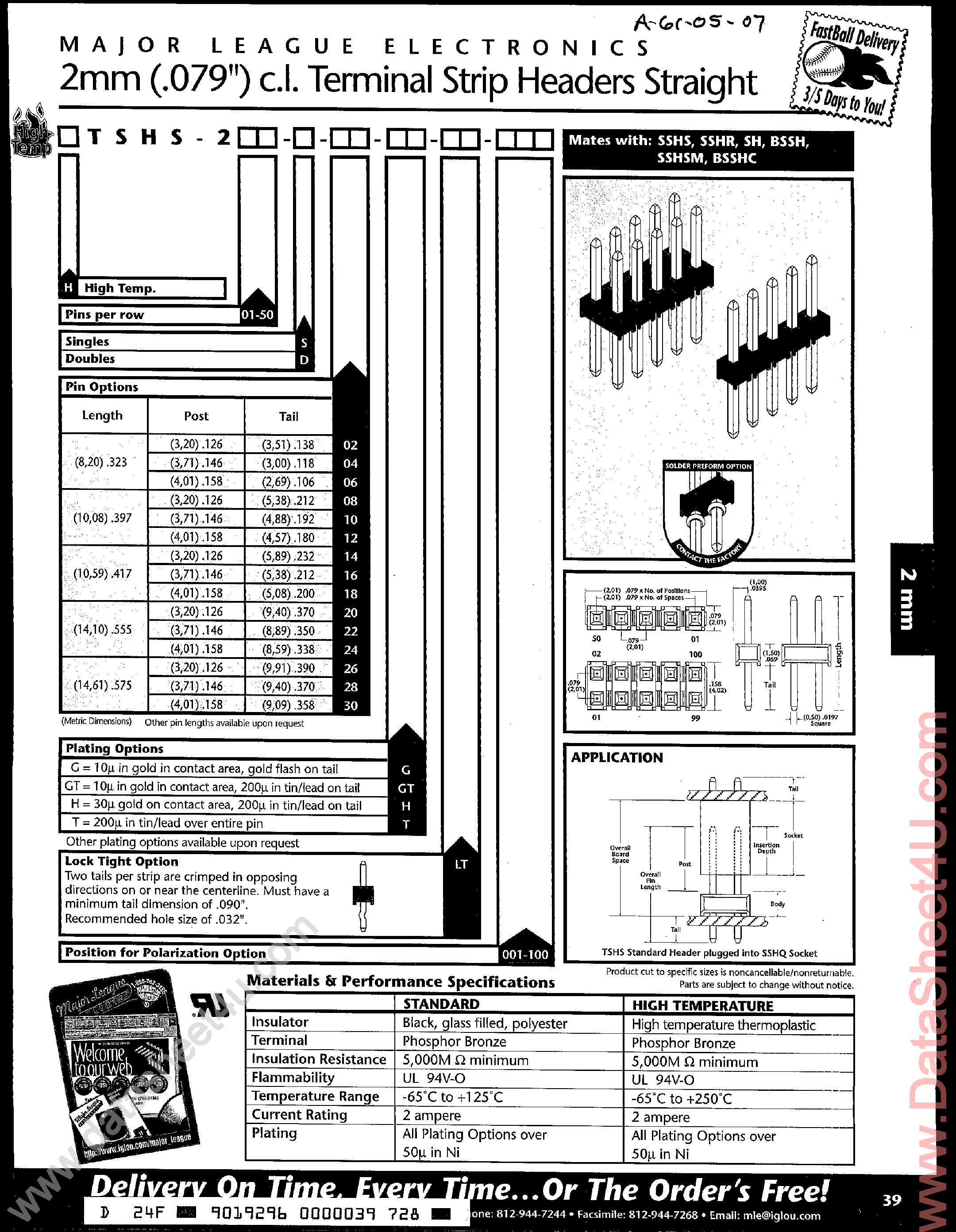 Datasheet TSHS-205-D-04-T page 1 Datasheet TSHS-205-D-04-T - (TSHS-2 Series) HEADER CONNECTOR page 1