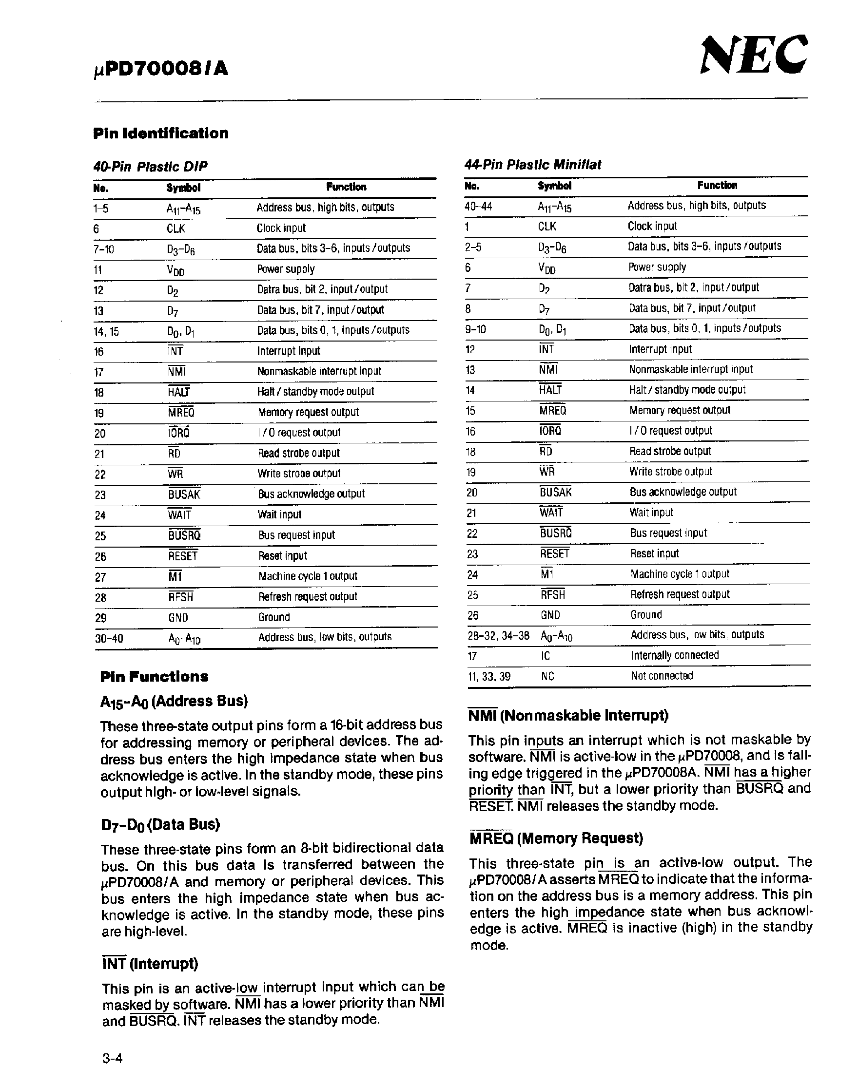 Даташит UPD70008 - 8-Bit CMOS Microprocessors страница 2