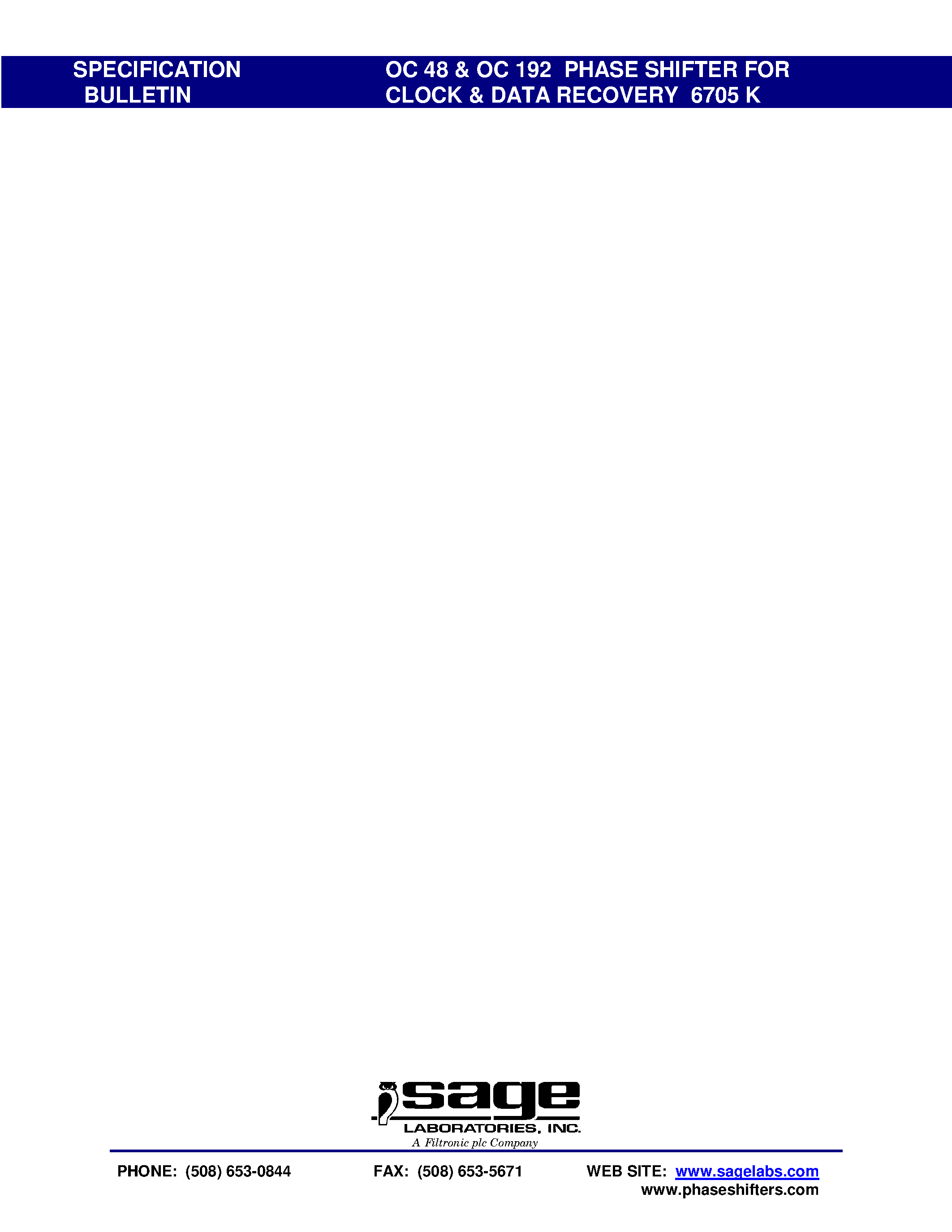 Datasheet OC48 page 2 Datasheet OC48 - OC 48 & OC 192 PHASE SHIFTER FOR CLOCK & DATA RECOVERY 6705 K page 2