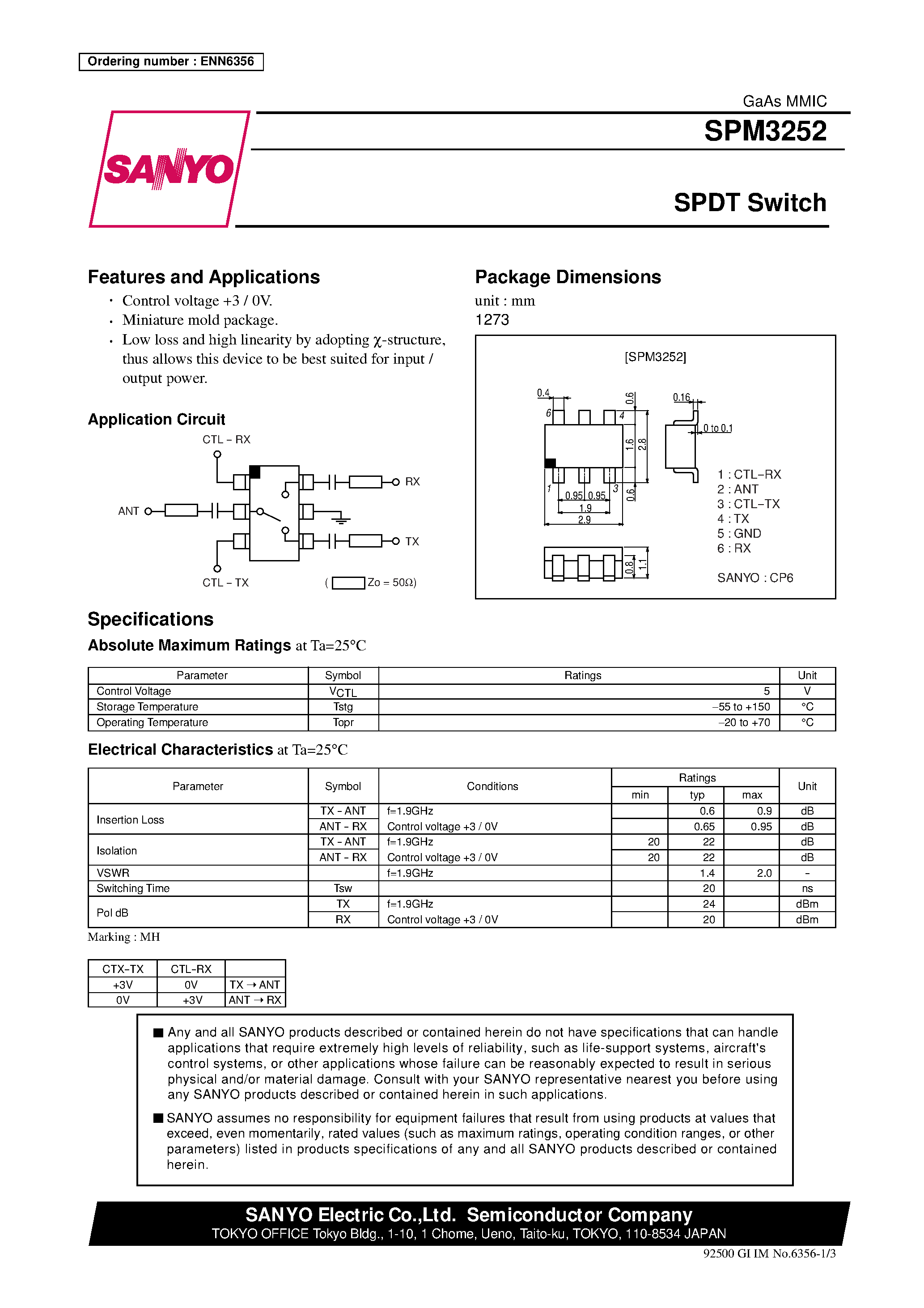 Datasheet SPM3252 - SPDT Switch page 1