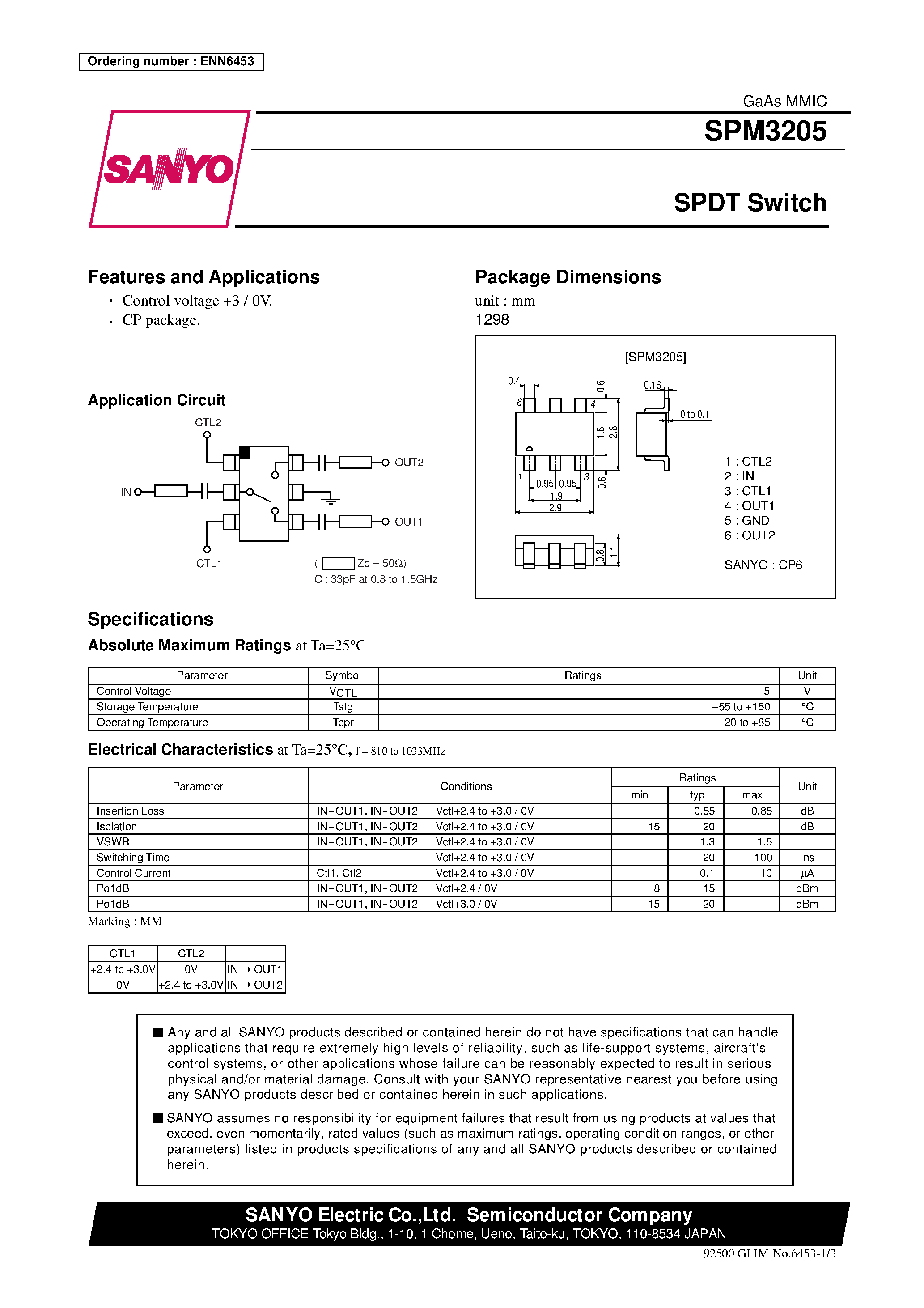 Datasheet SPM3205 - SPDT Switch page 1