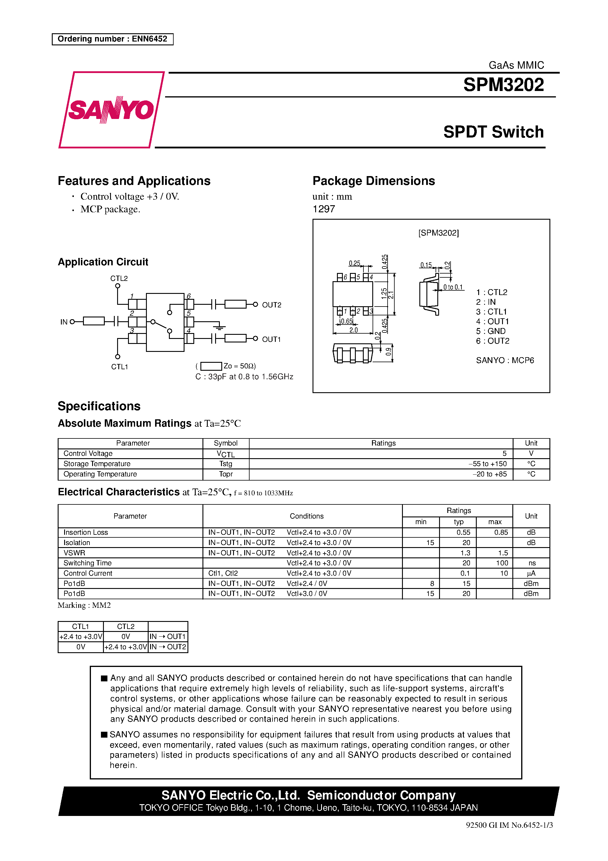 Datasheet SPM3202 - SPDT Switch page 1