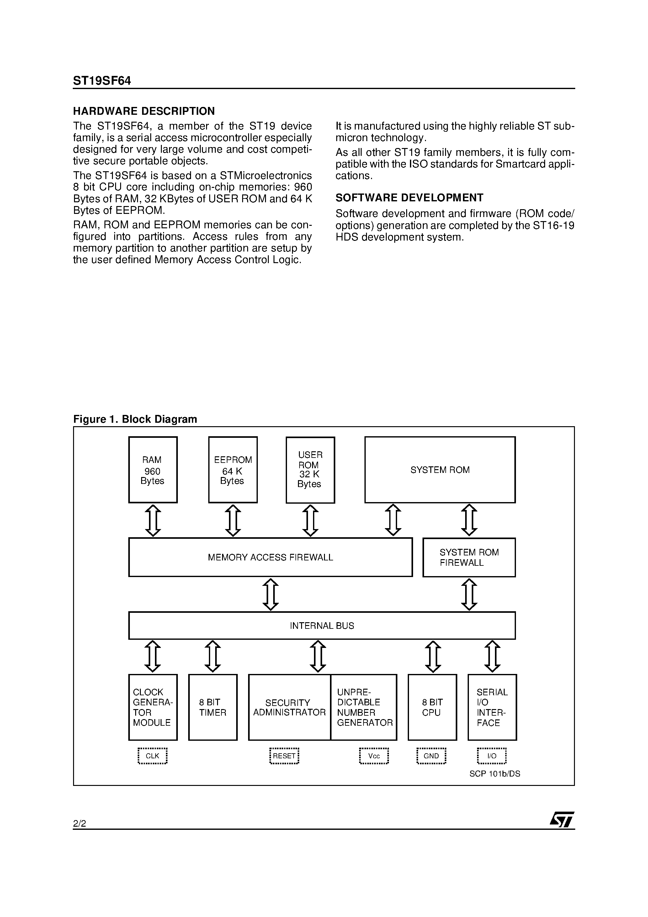 Datasheet ST19SF64 page 2 Datasheet ST19SF64 - Smartcard MCU With 64 KBytes EEPROM page 2