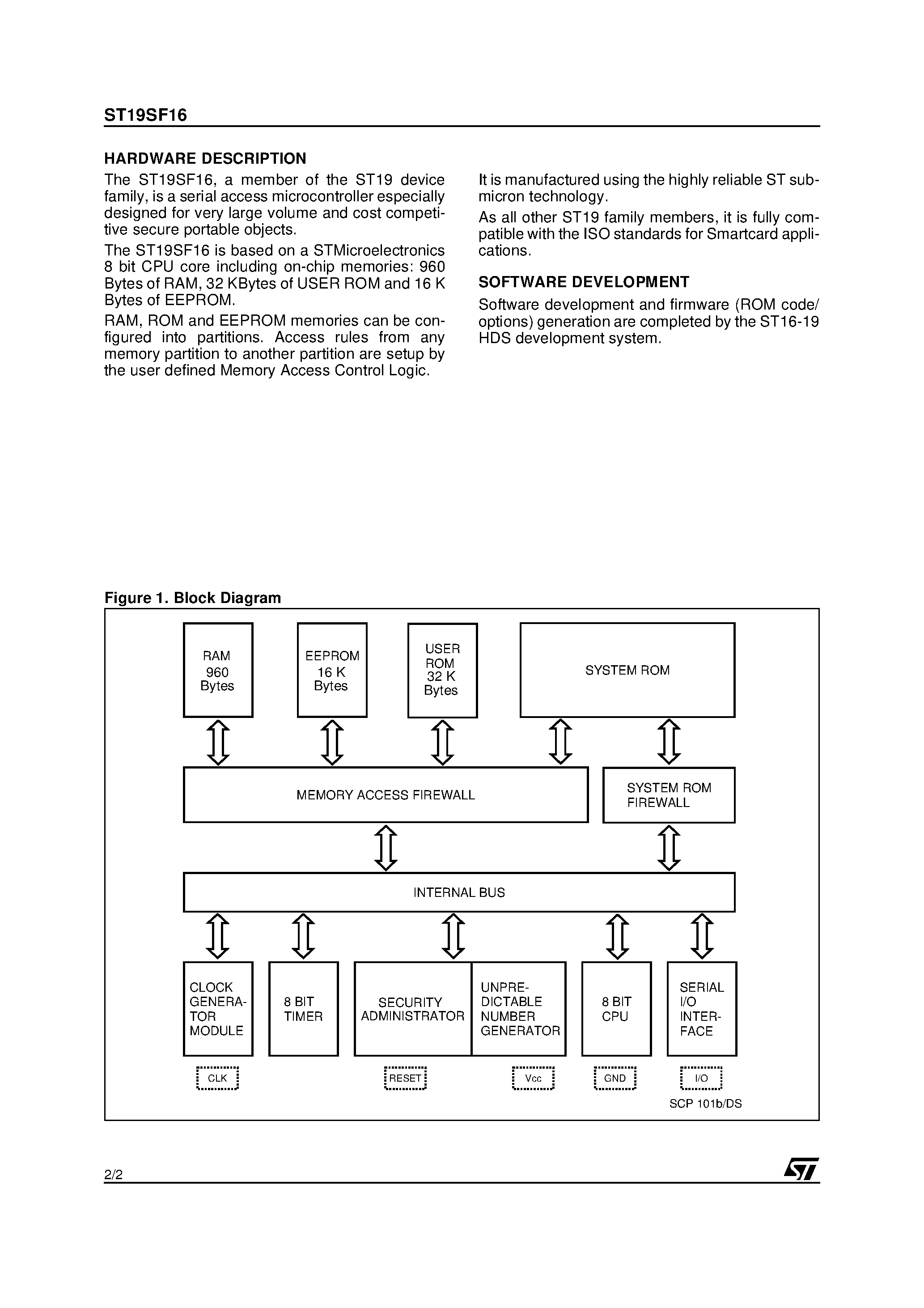 Datasheet ST19SF16 page 2 Datasheet ST19SF16 - Smartcard MCU With 16 KBytes EEPROM page 2