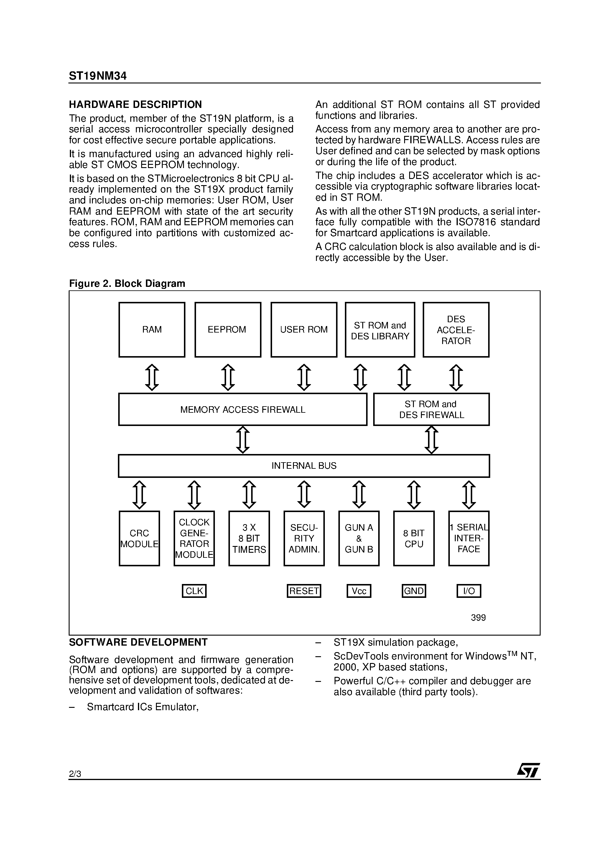 Datasheet ST19NM34 page 2 Datasheet ST19NM34 - Smartcard MCU With 34 Kbytes High Density EEPROM page 2