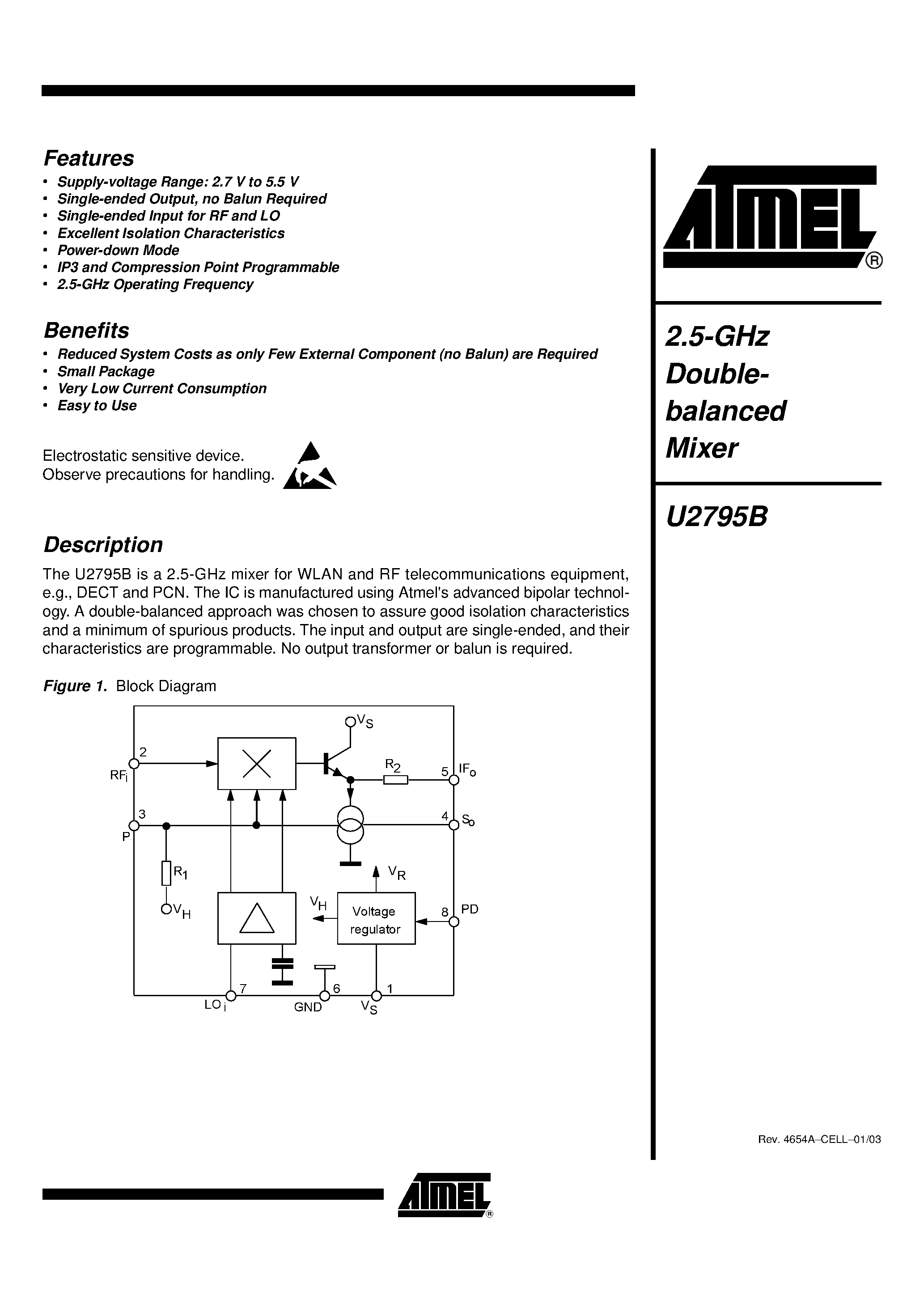 Datasheet U2795B page 1 Datasheet U2795B - 2.5-GHz Double balanced Mixer page 1