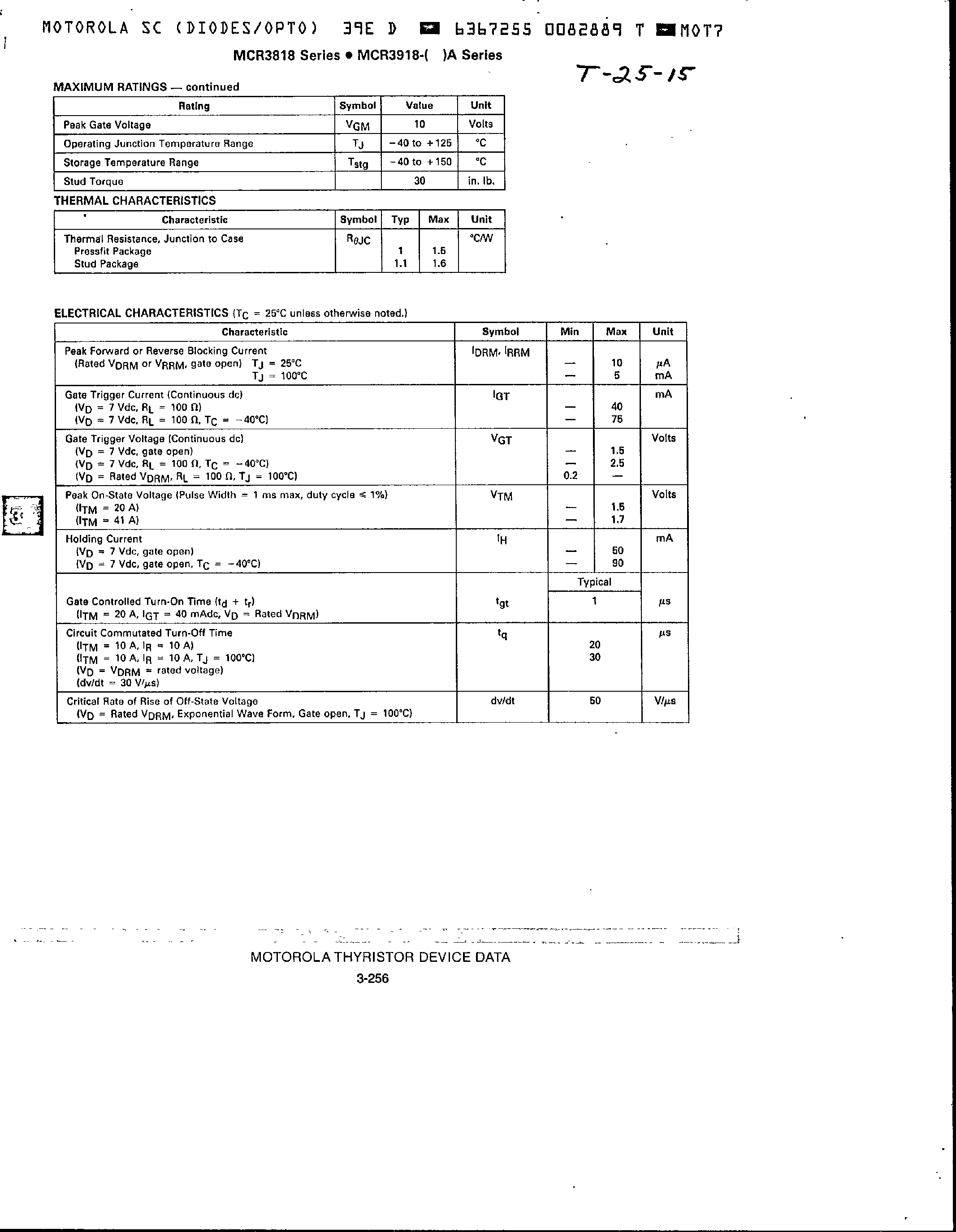 Datasheet MCR3818 page 2 Datasheet MCR3818 - Silicon Controlled Rectifiers page 2
