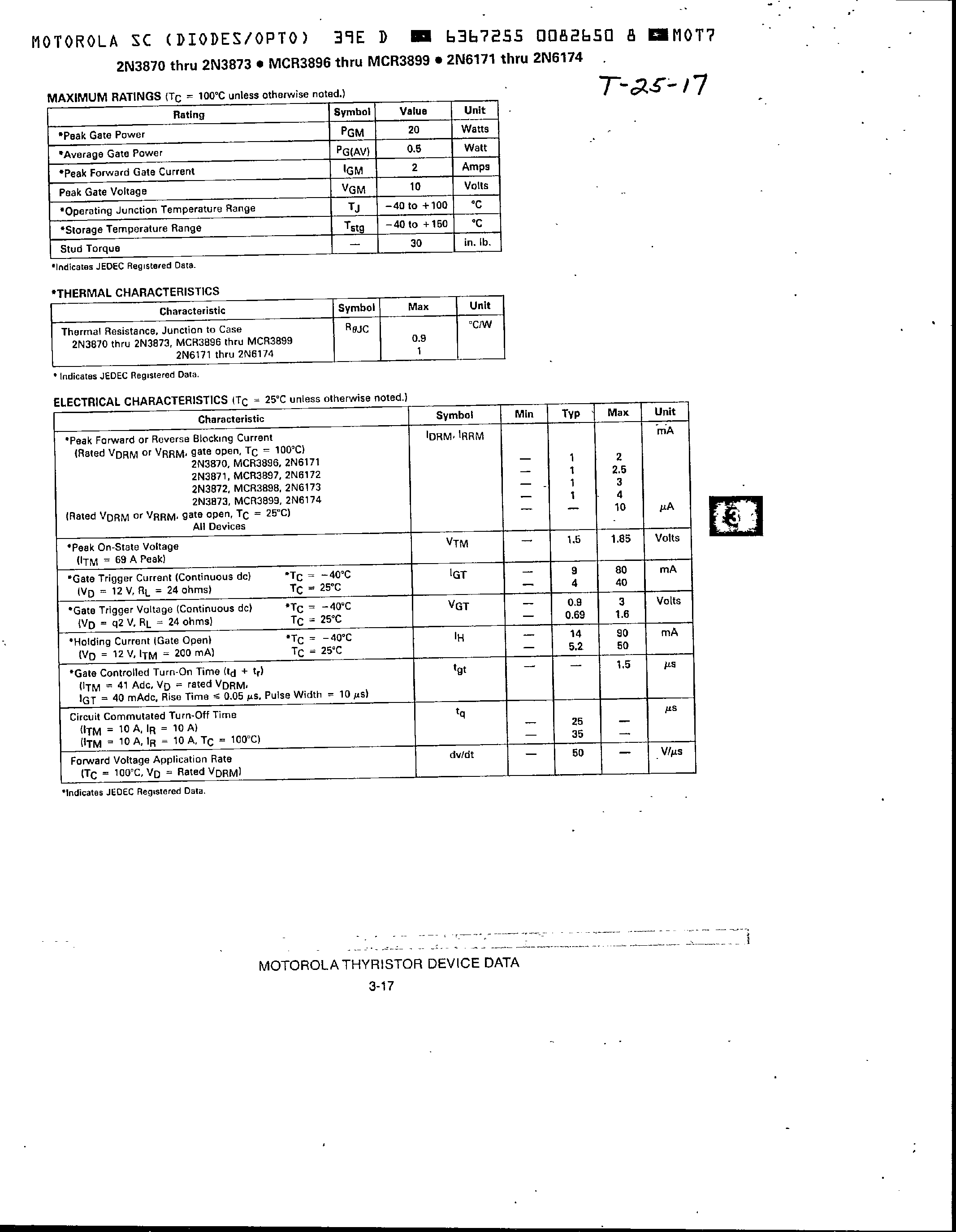Datasheet MCR3896 - (MCR3896 - MCR3899) Silicon Controlled Rectifiers page 2