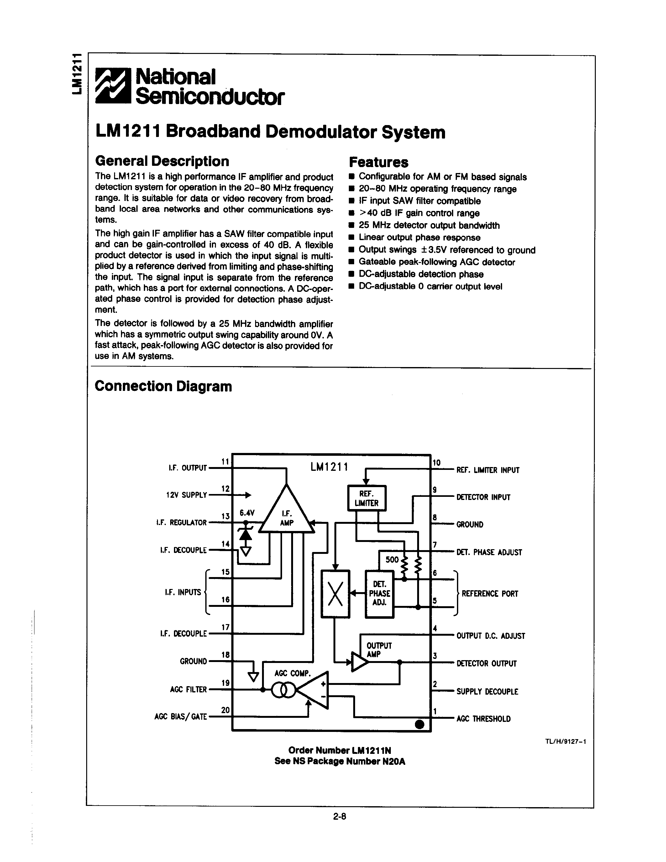 Datasheet LM1211 - BROADBAND DEMODULATOR SYSTEM page 1