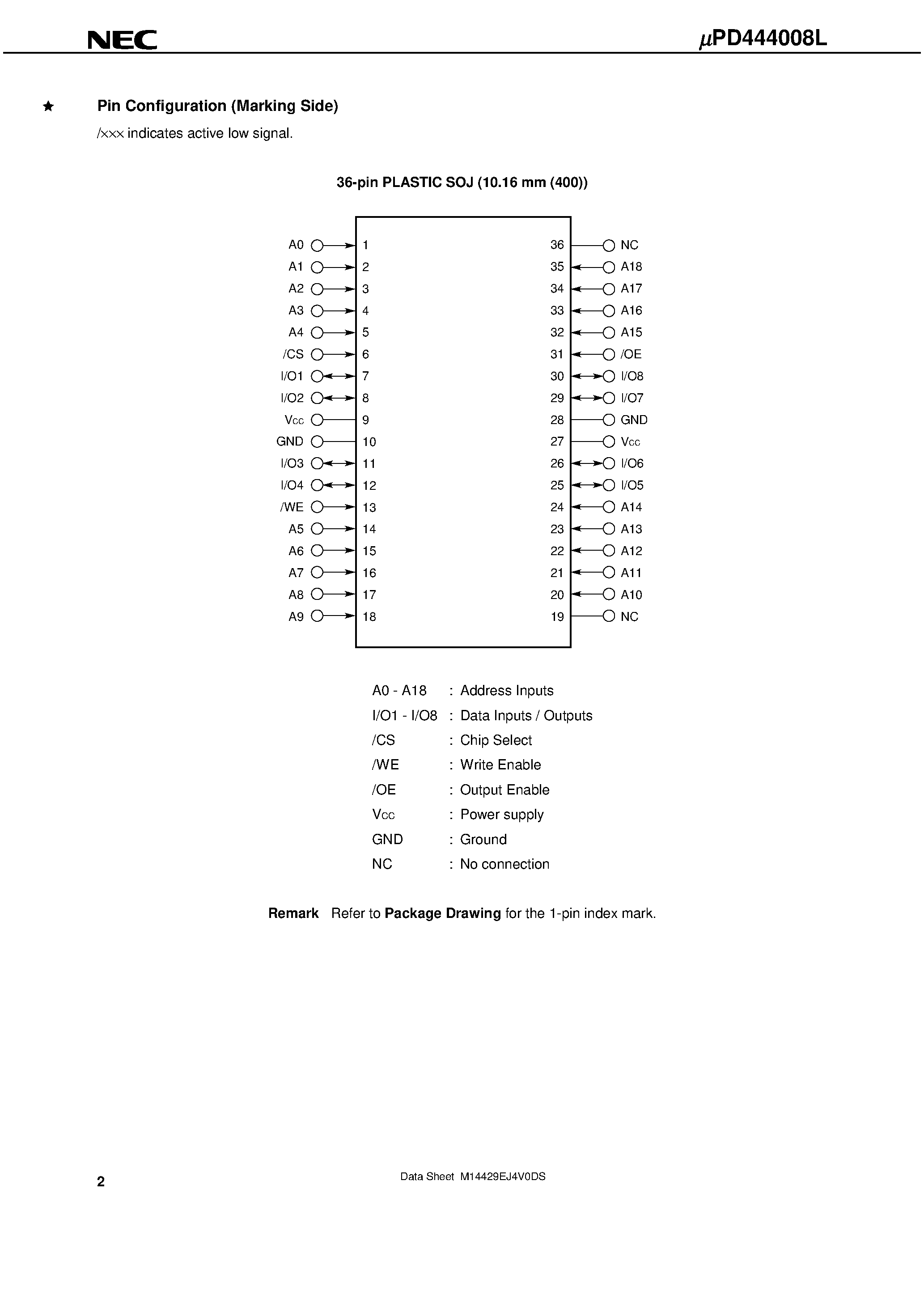 Даташит UPD444008L - 4M-BIT CMOS FAST SRAM 512K-WORD BY 8-BIT страница 2