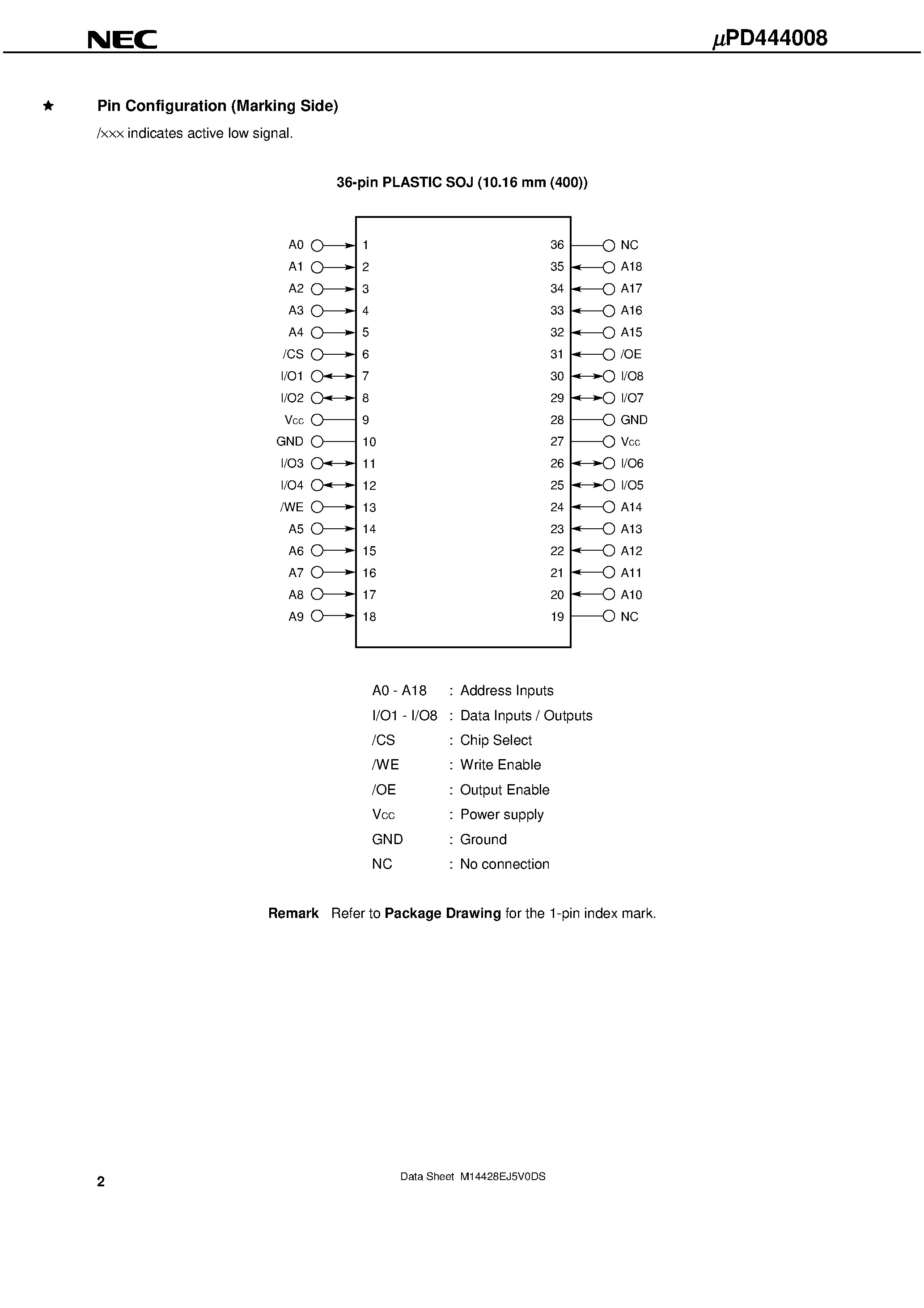 Даташит UPD444008 - 4M-BIT CMOS FAST SRAM 512K-WORD BY 8-BIT страница 2