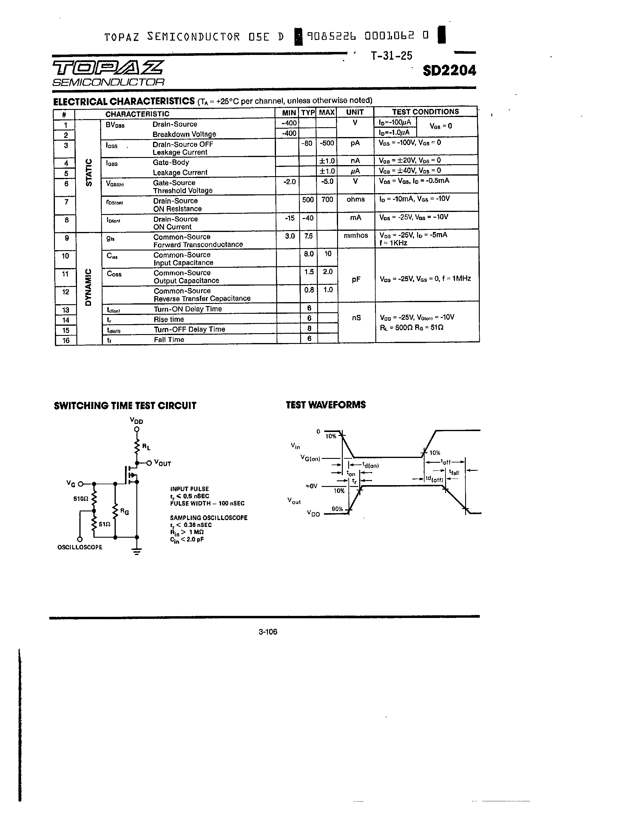 Datasheet SD2204 - P-CHANNEL ENHANCEMENT MODE D MOS FET page 2