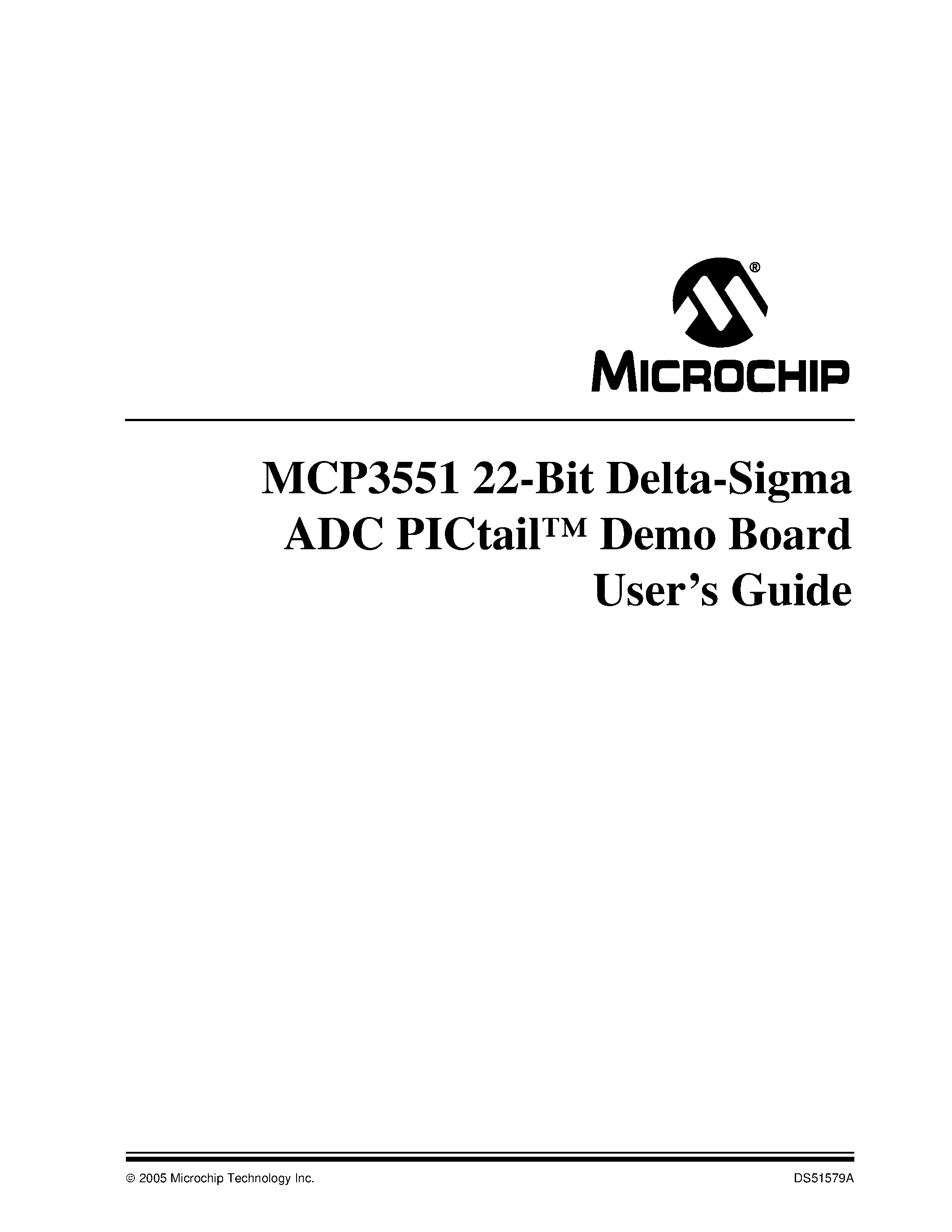 Datasheet MCP3551 - 22-Bit Delta-Sigma ADC PICtail Demo Board User Guide page 1