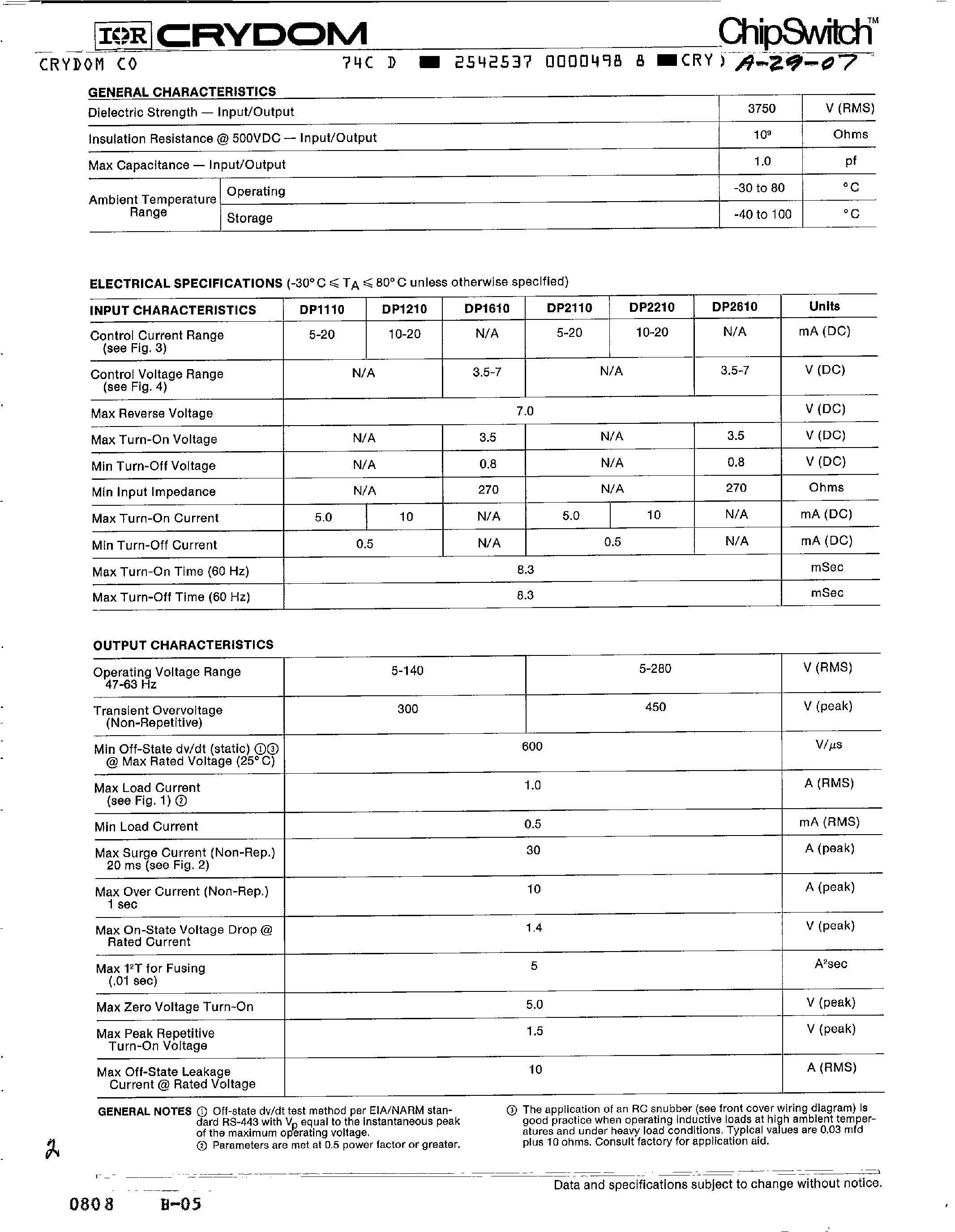 Даташит DP2110 - (DP2xxx) DP Series / Integrated Circuit Solid-State Relay страница 2