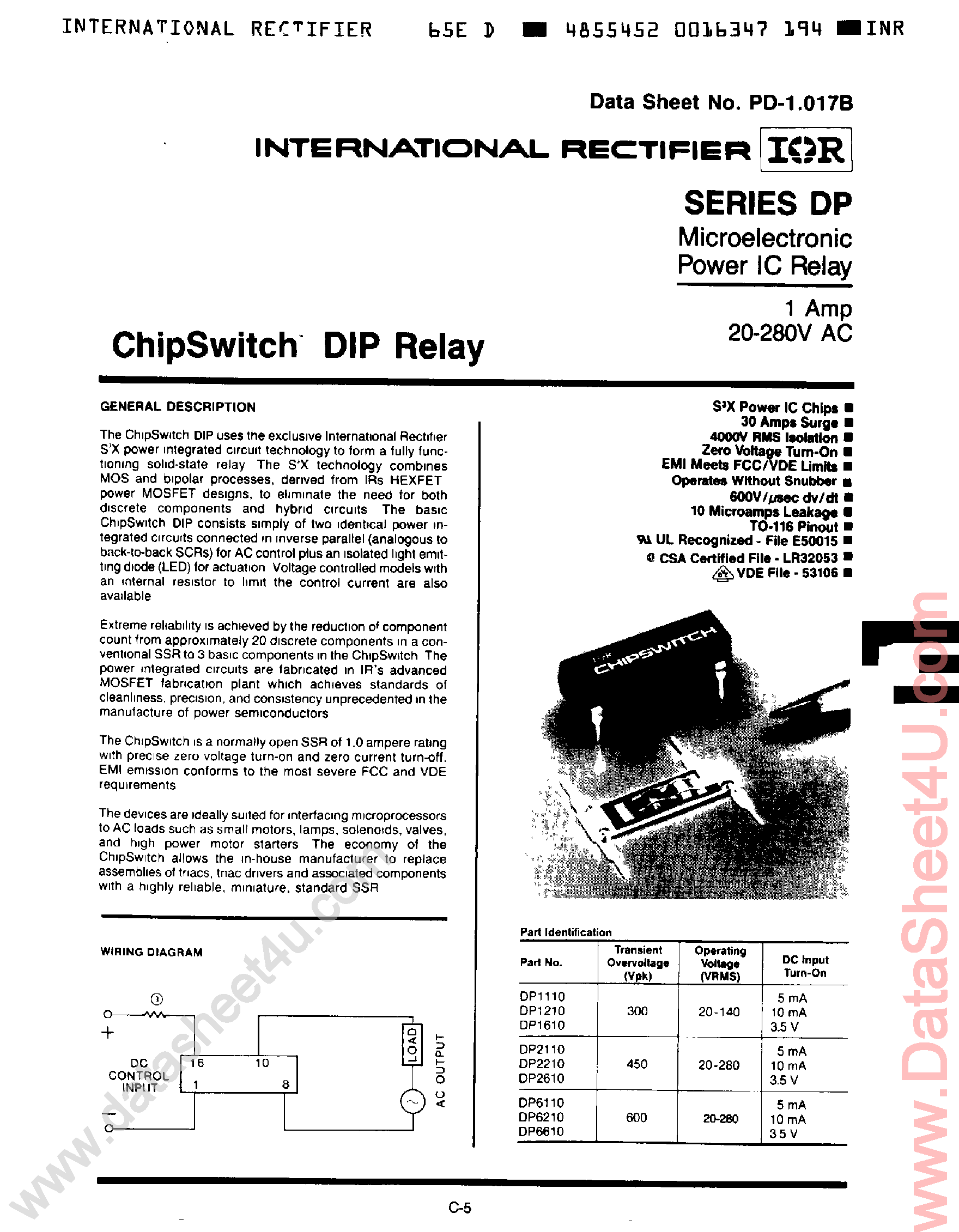 Datasheet DP2110 - (DP2xxx) Microelectronic Power IC Relay / Chipswitch DIP Relay page 1