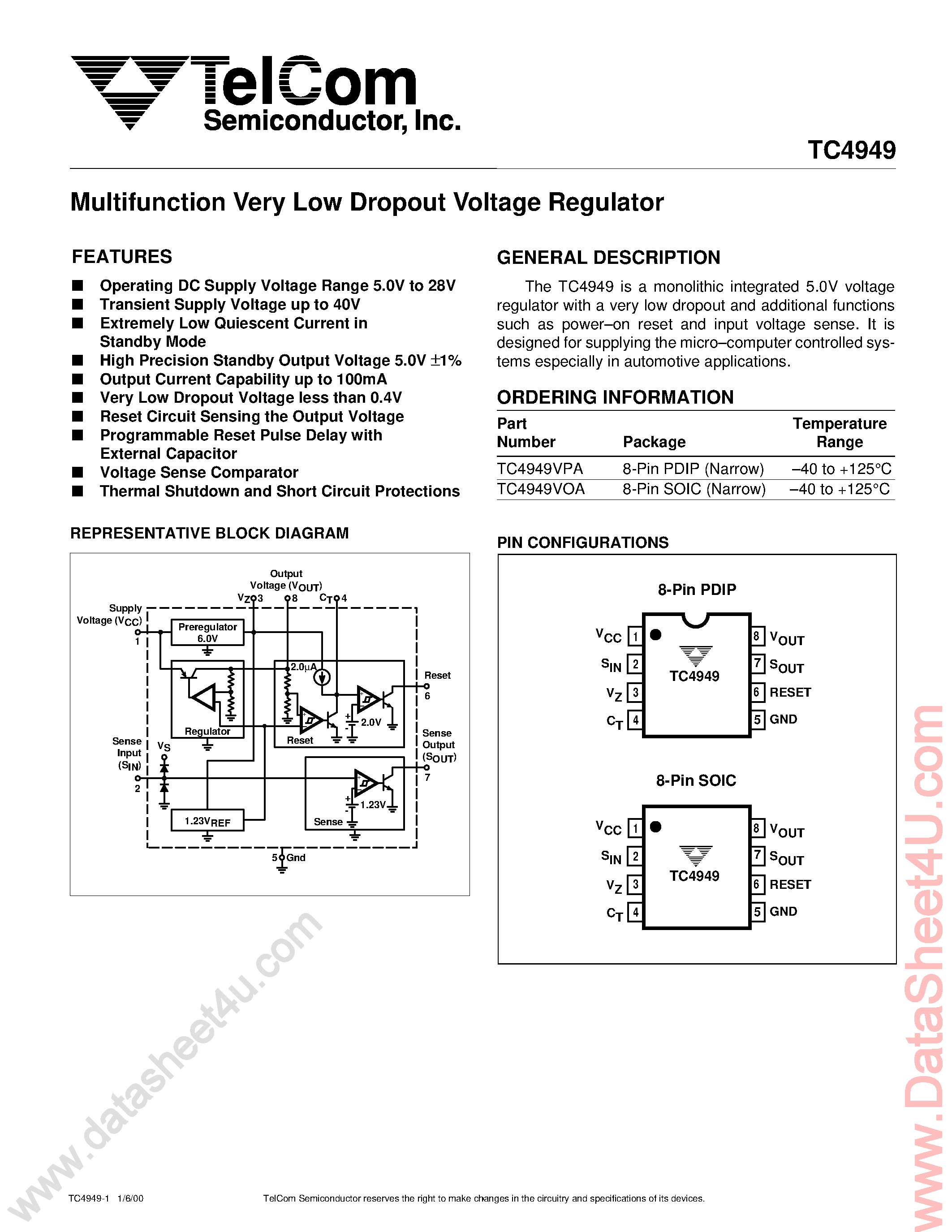 Datasheet TC4949 - Multifunction Very Low Dropout Voltage Regulator page 1