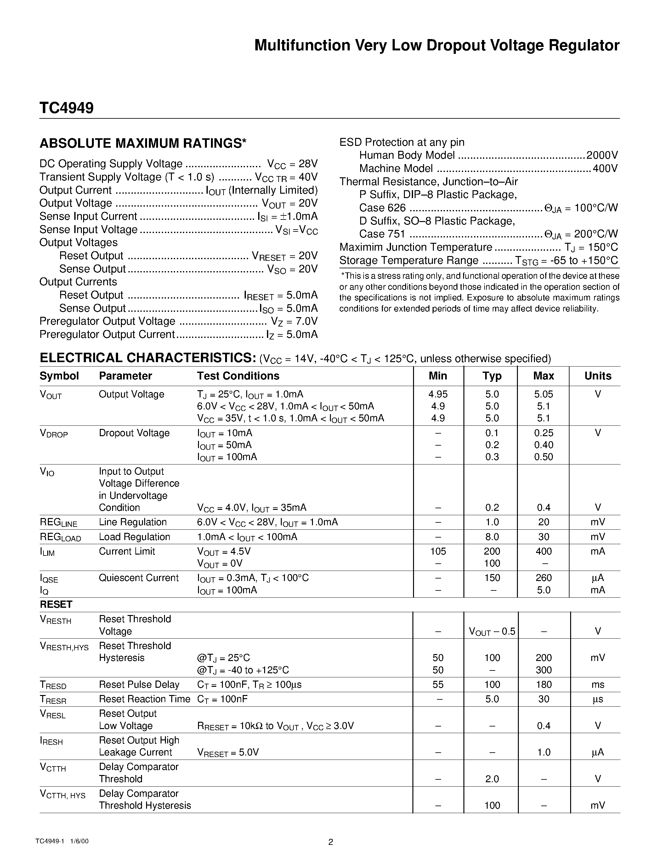 Datasheet TC4949 - Multifunction Very Low Dropout Voltage Regulator page 2