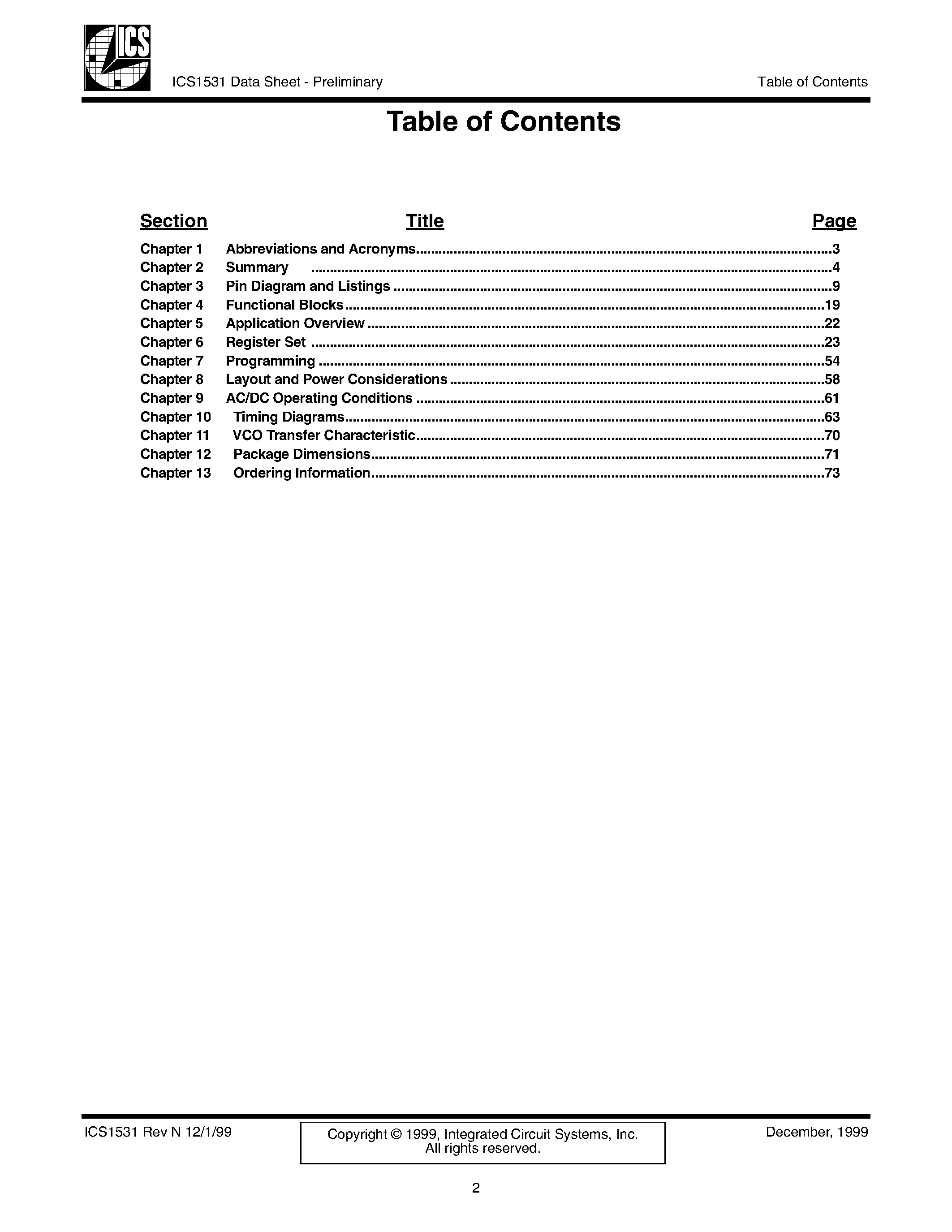 Даташит ICS1531 - Triple 8-bit MSPS A/D Converters with Line-Locked Clock Generator страница 2