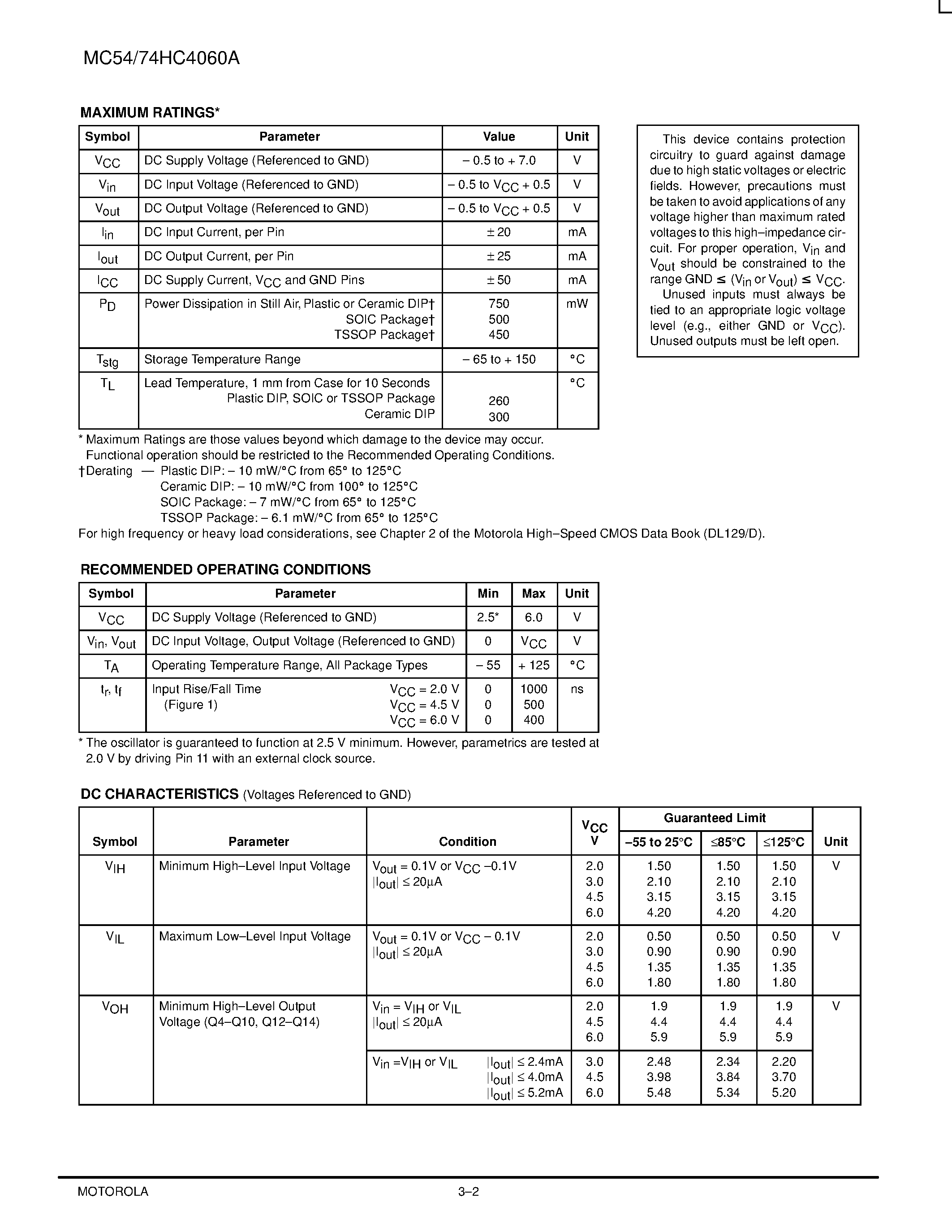 Даташит на микросхему MC54HC4060A страница 2 Даташит MC54HC4060A - 14-Stage Binary Ripple Counter With Oscillator страница 2