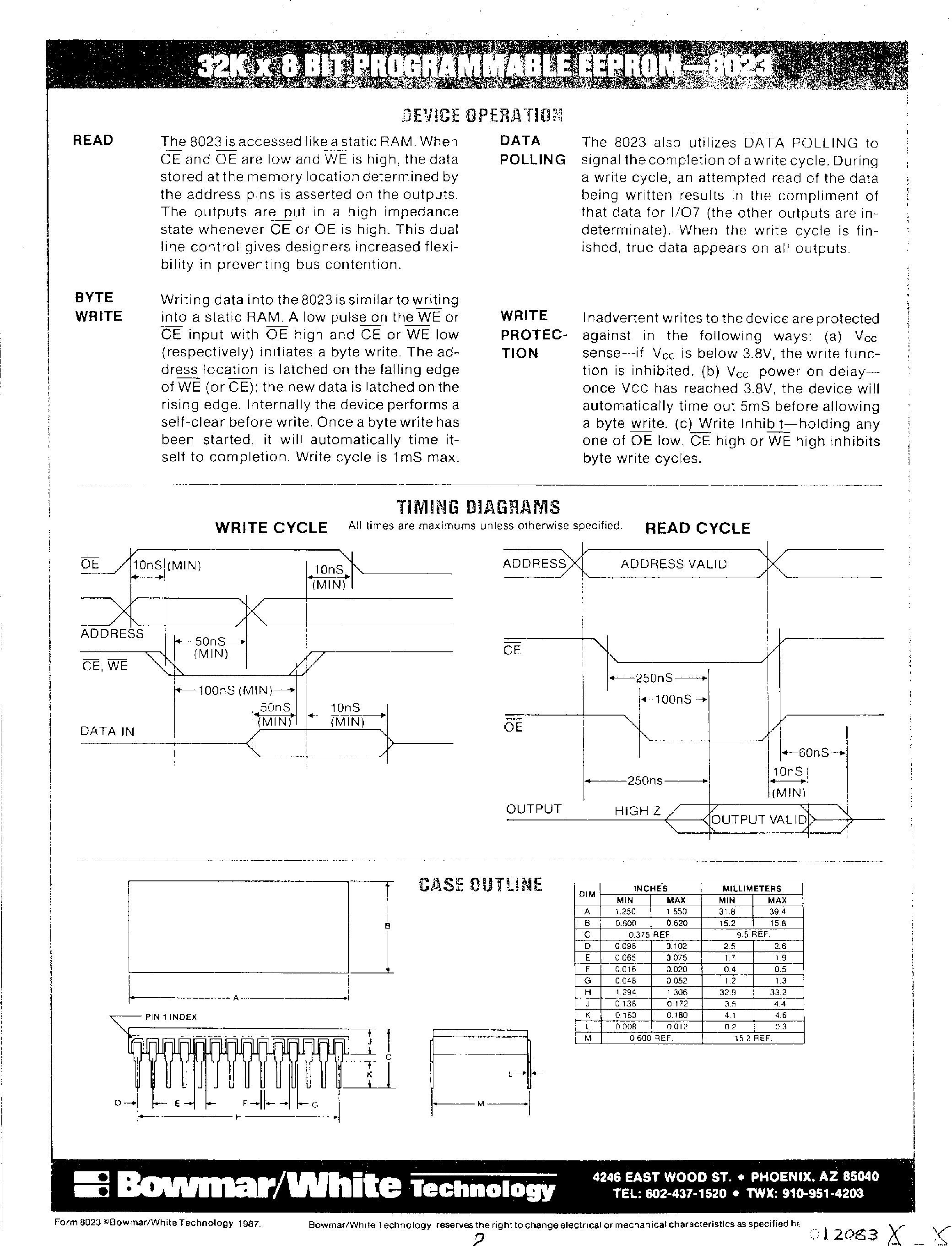 Datasheet 8023 - 32K x 8-Bit Programmable EEPROM page 2