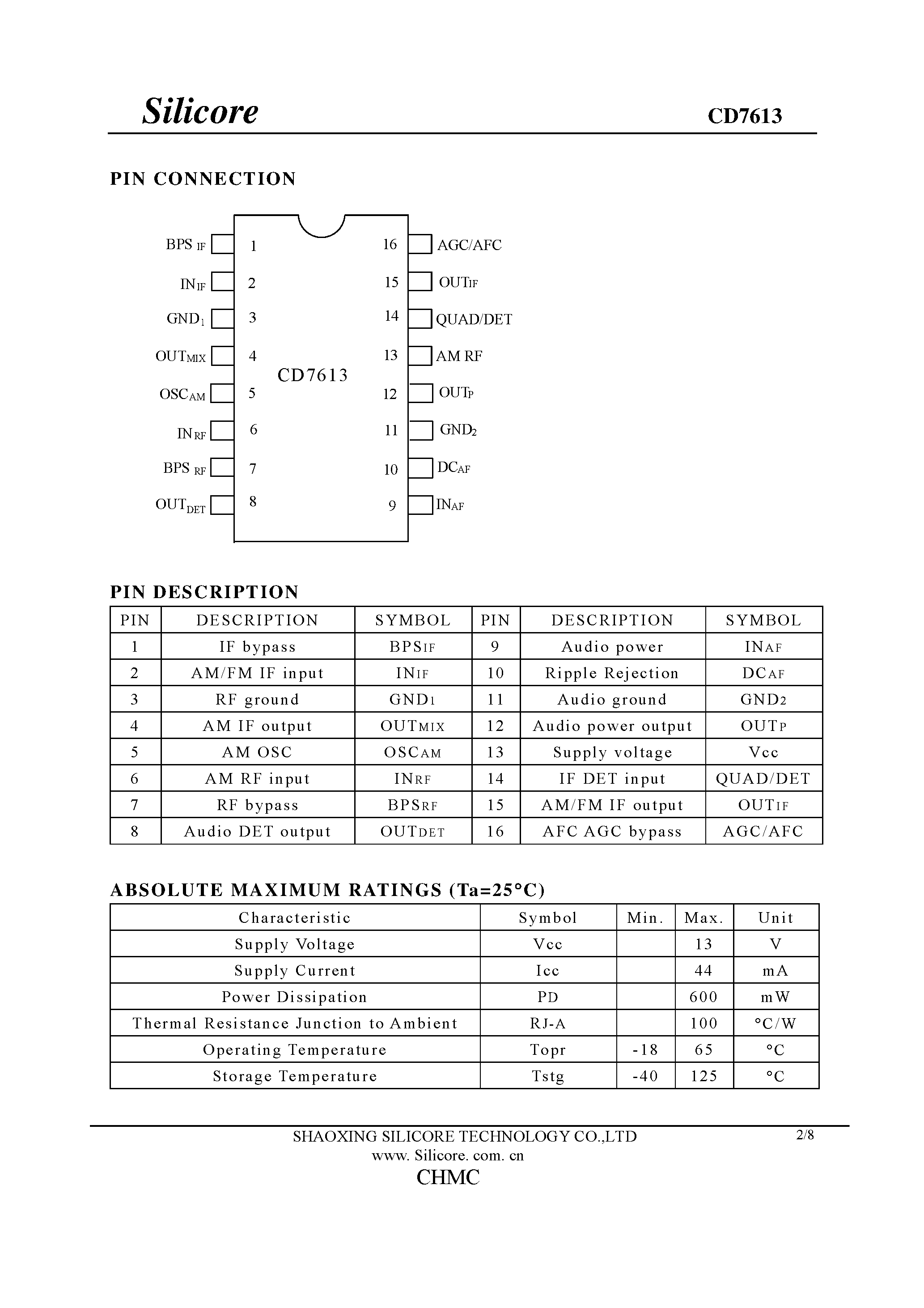 Datasheet CD7613 - AM / FM 1 Chip Radio page 2