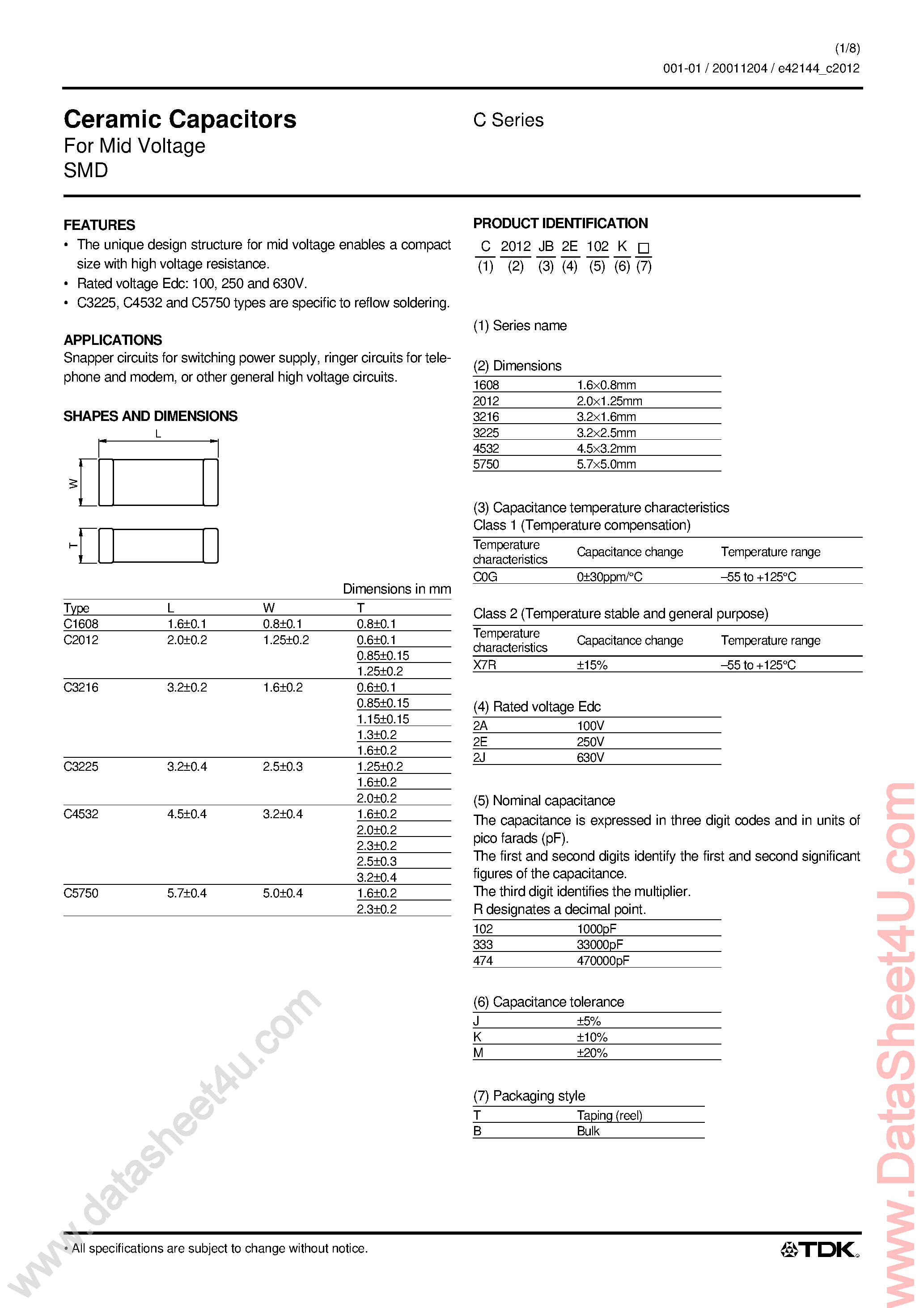 Datasheet C5750xxxx page 1 Datasheet C5750xxxx - Ceramic Capacitors page 1