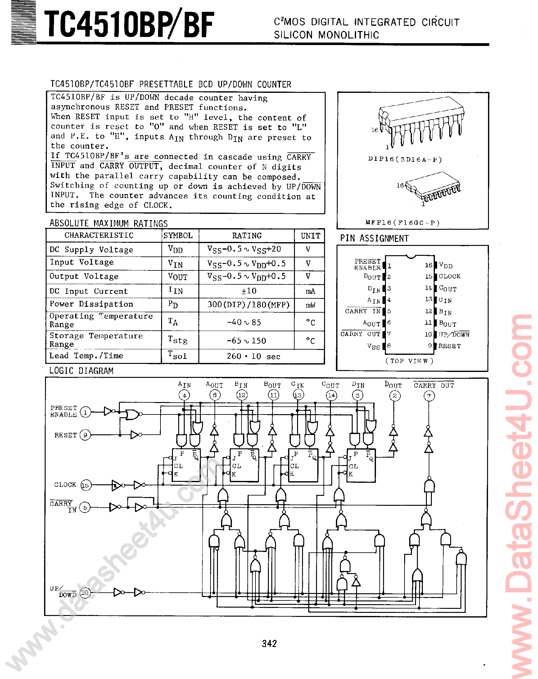 Datasheet TC4510BF - Presettable BCD Up/Down Counter page 1