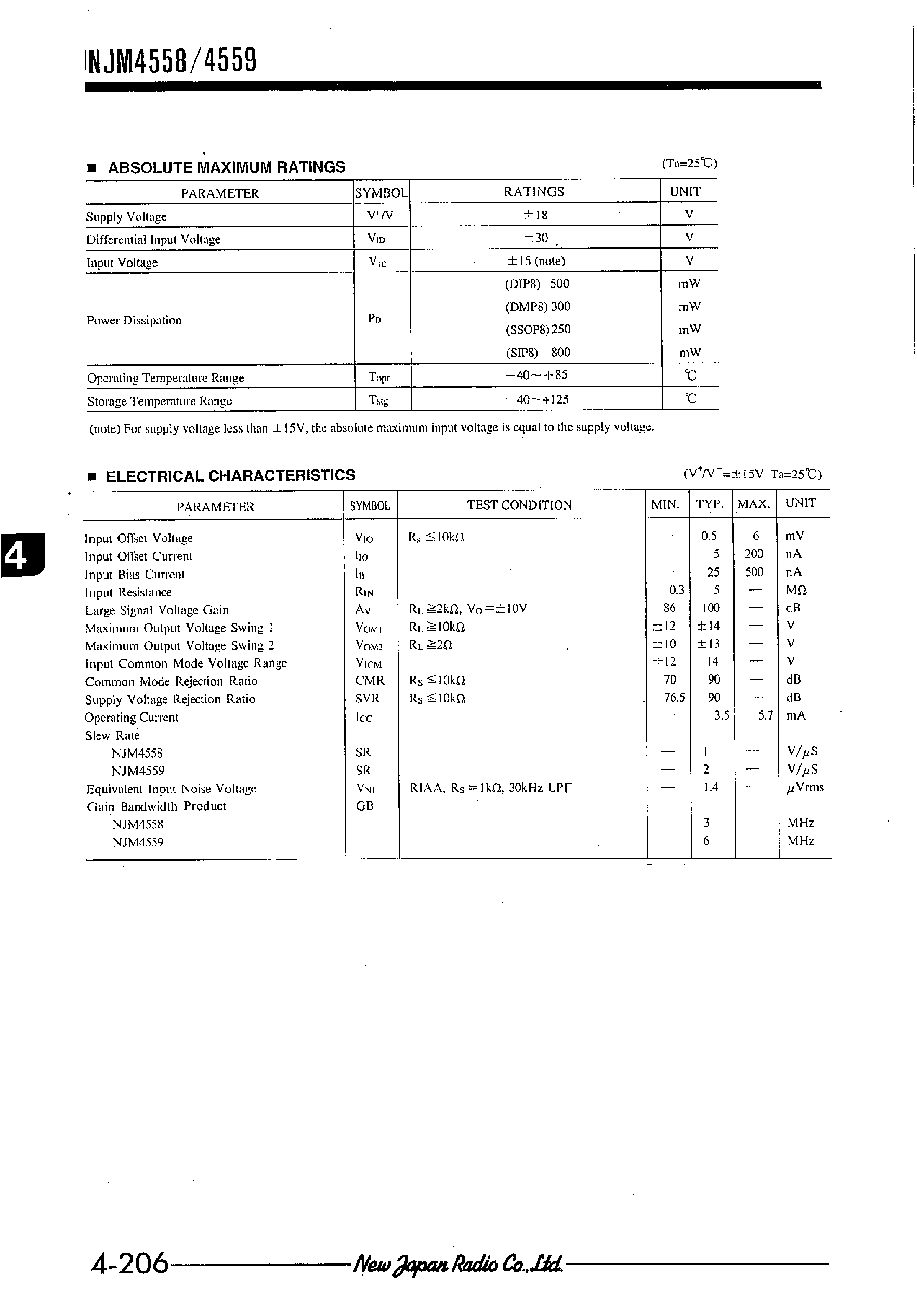 Даташит на микросхему JRC4558 страница 2 Даташит JRC4558 - Dual Operational Amplifier страница 2