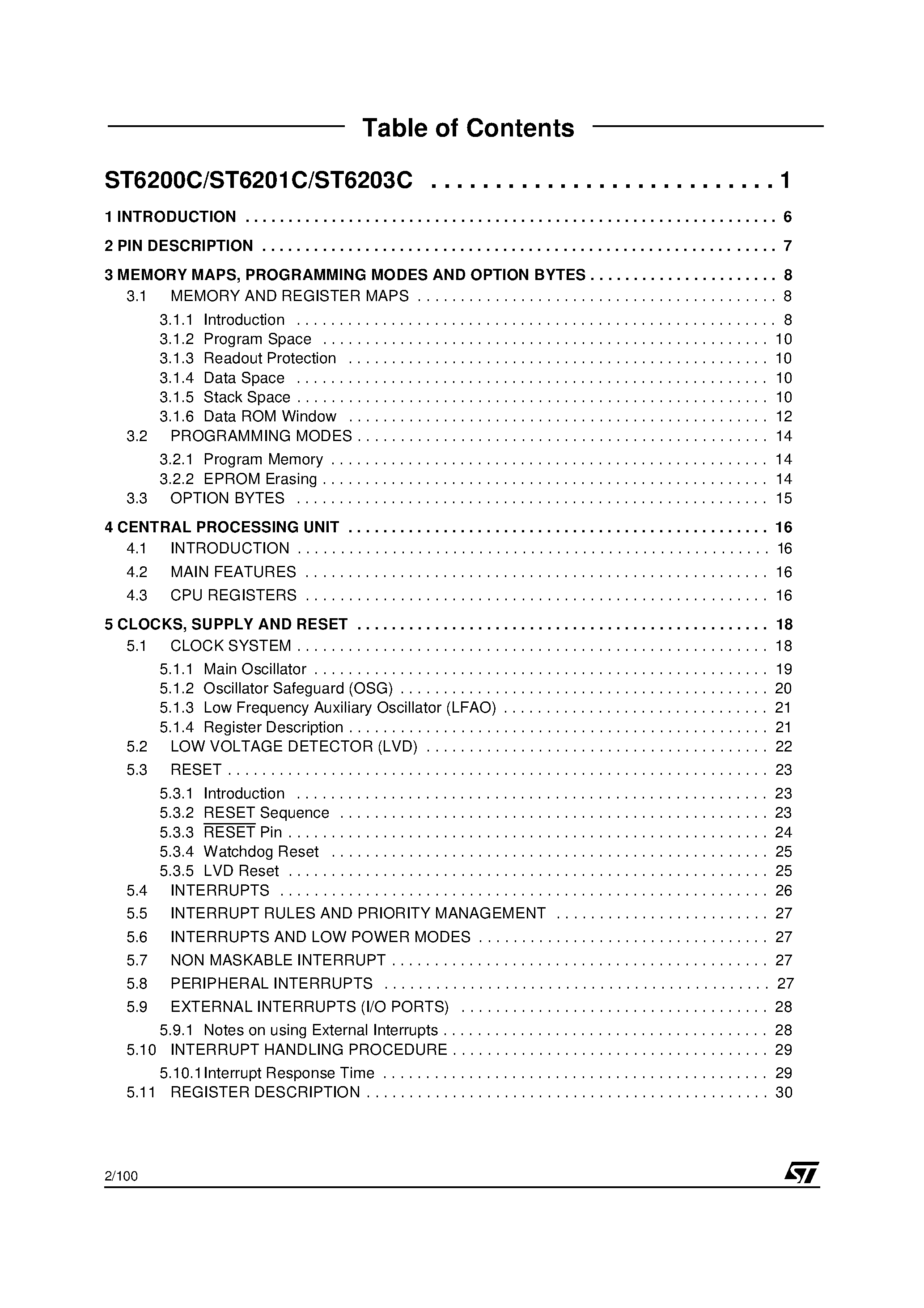 Datasheet ST6200C - (ST62P00C - ST62P03C) 8-BIT MCU page 2