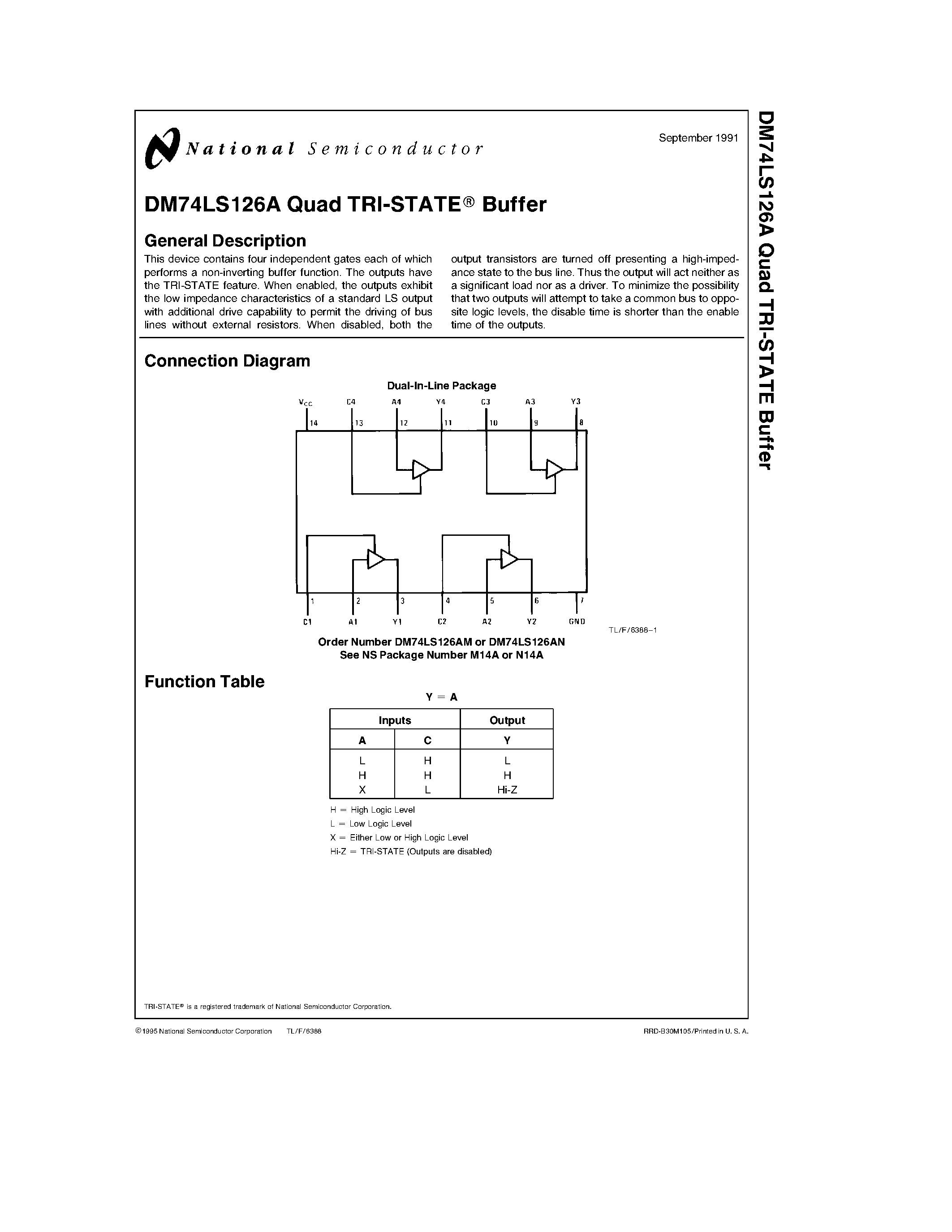 Datasheet 74LS126A page 1 Datasheet 74LS126A - Quad TRI-STATE Buffer page 1