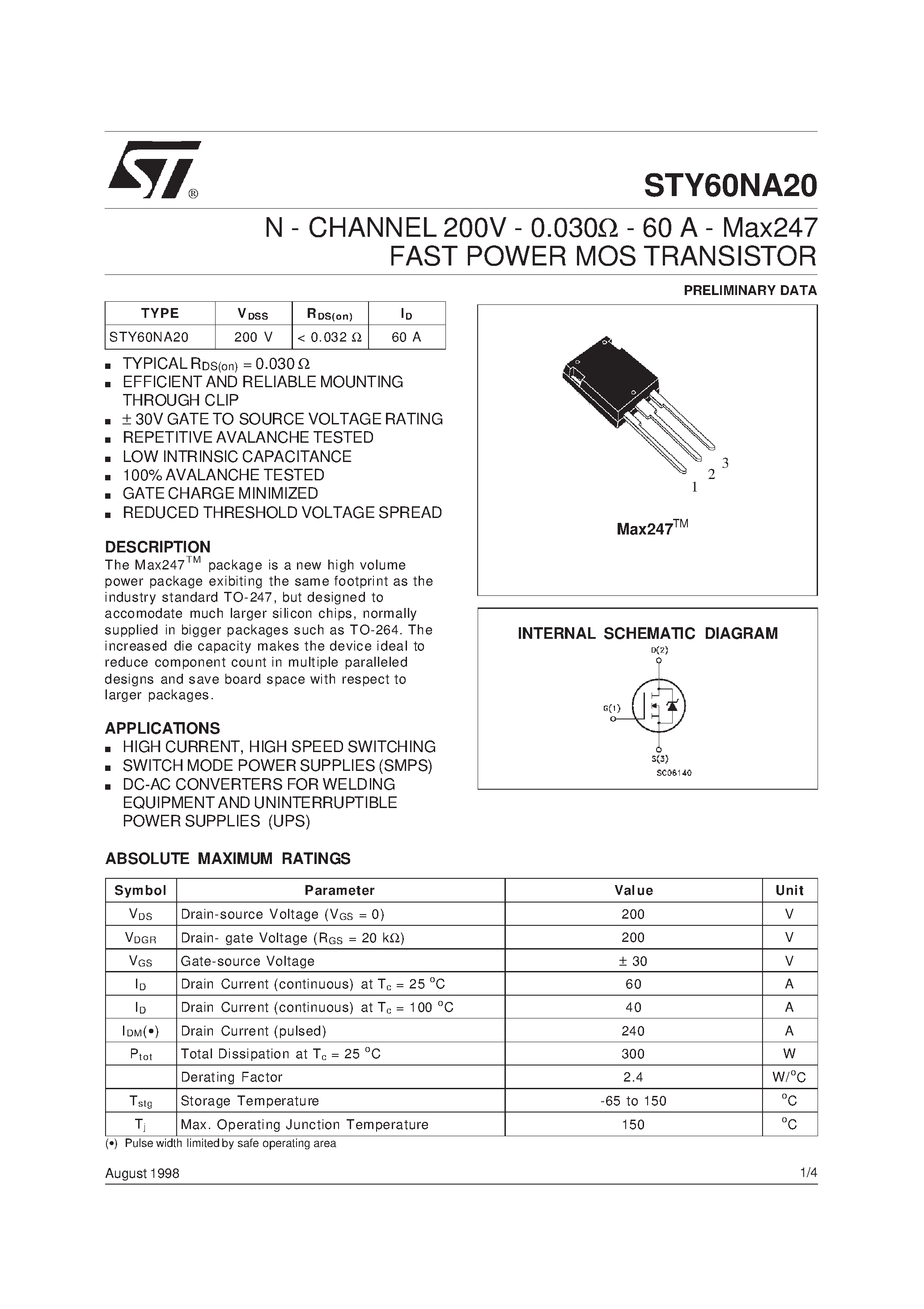 Datasheet STY60NA20 - N-CHANNEL Power MOSFET page 1
