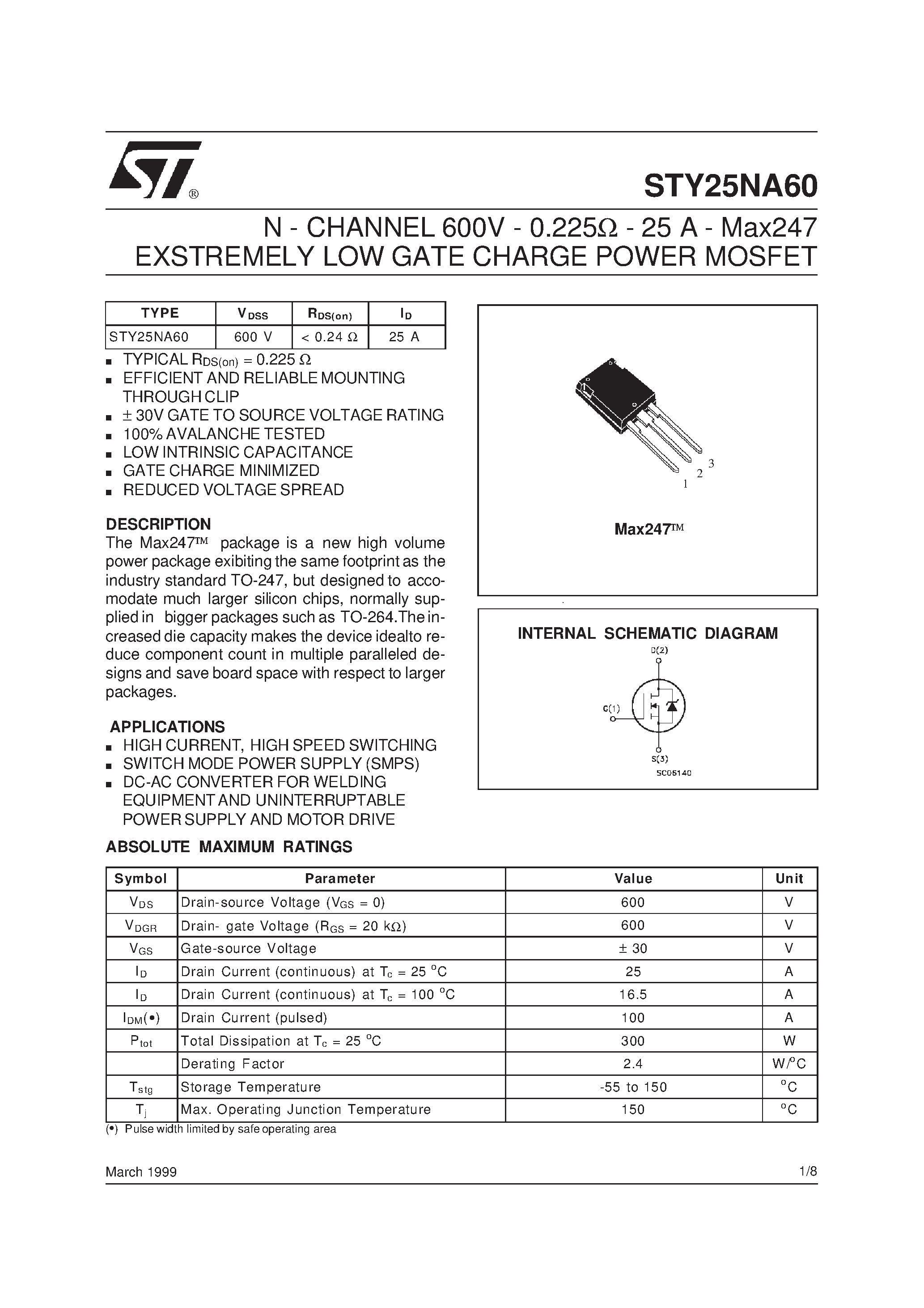 Datasheet STY25NA60 page 1 Datasheet STY25NA60 - N-CHANNEL Power MOSFET page 1