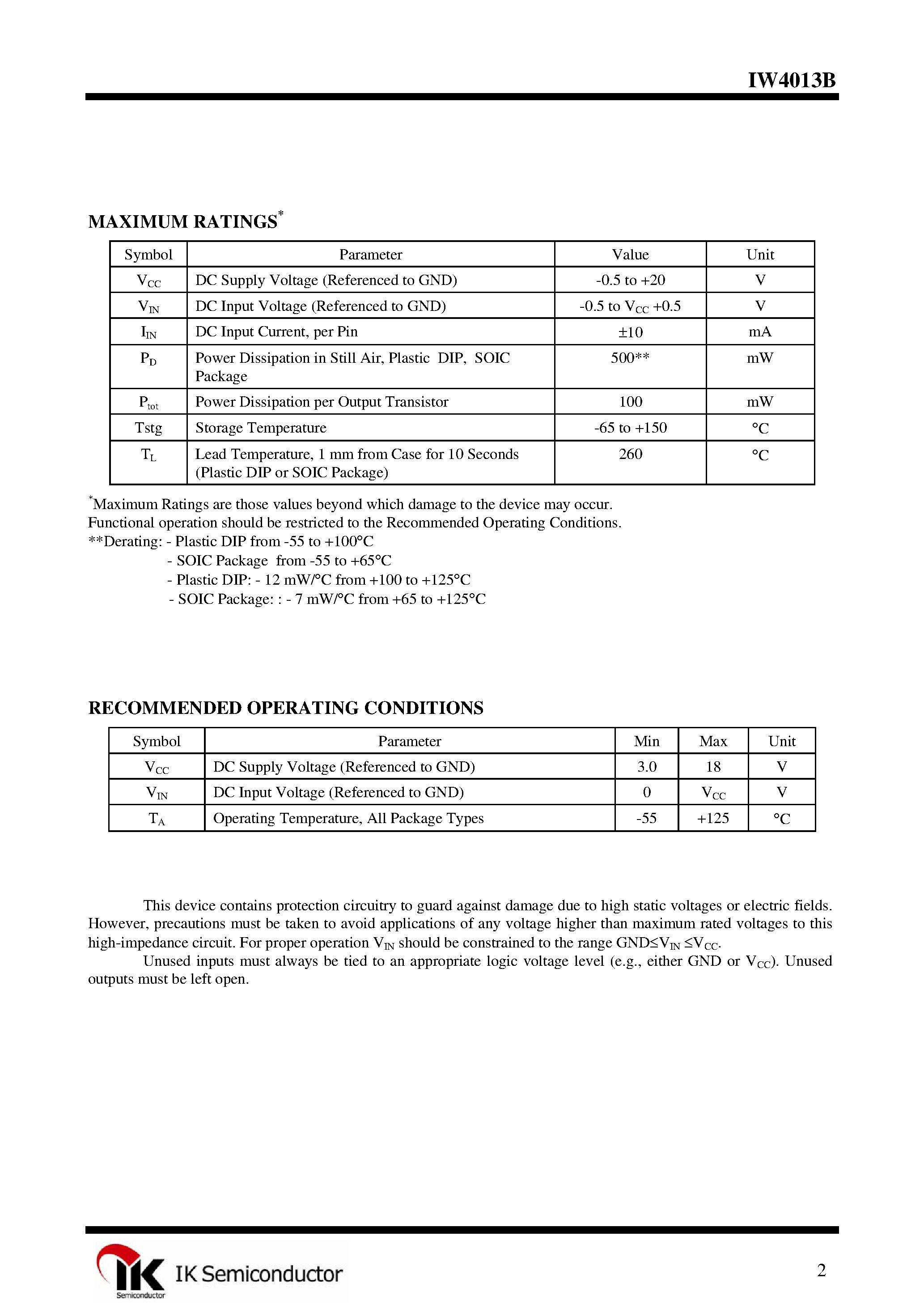 Даташит IW4013B - Dual D-Type Flip-Flop страница 2