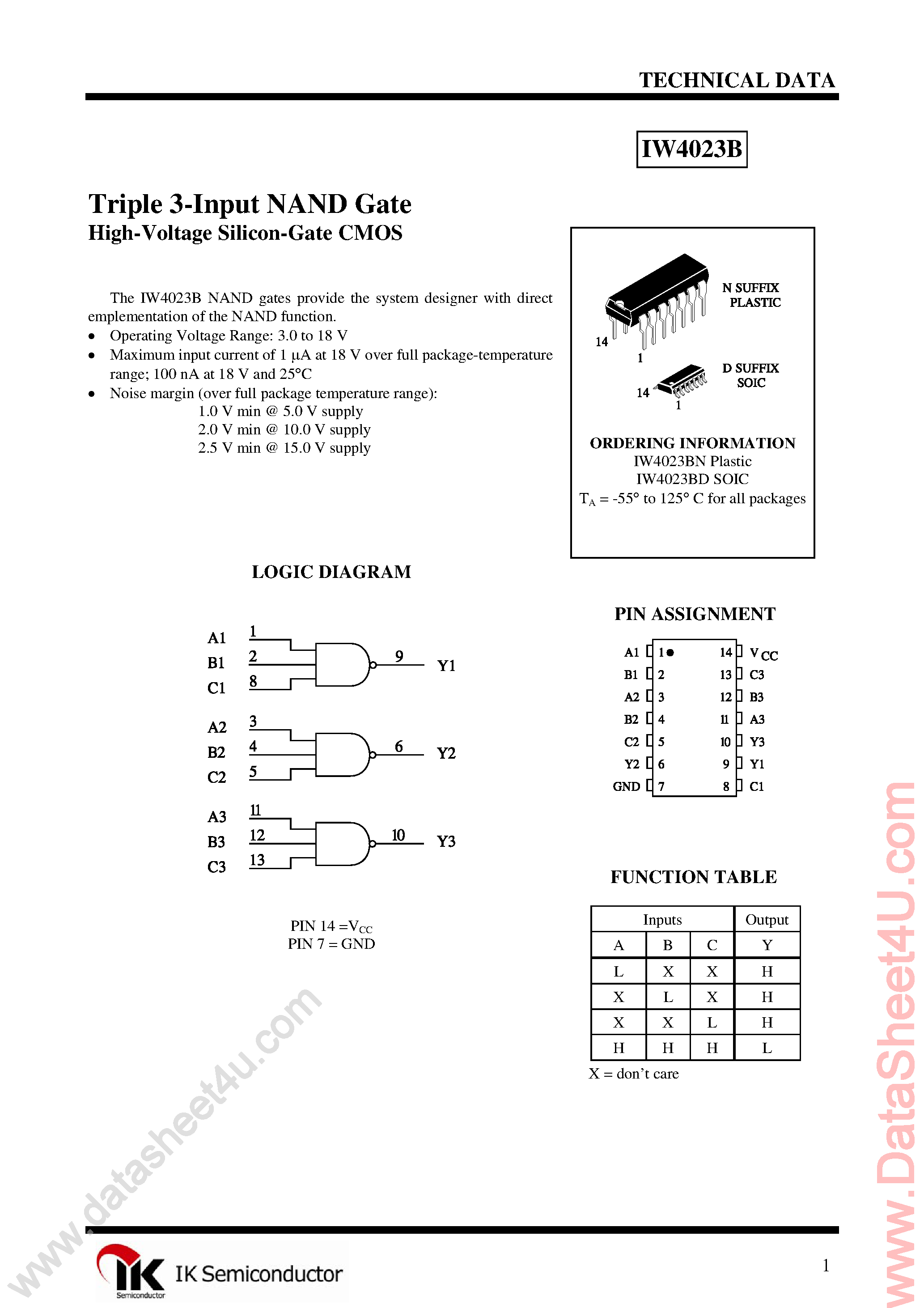 Datasheet IW4023B - Triple 3-Input NAND GAte page 1